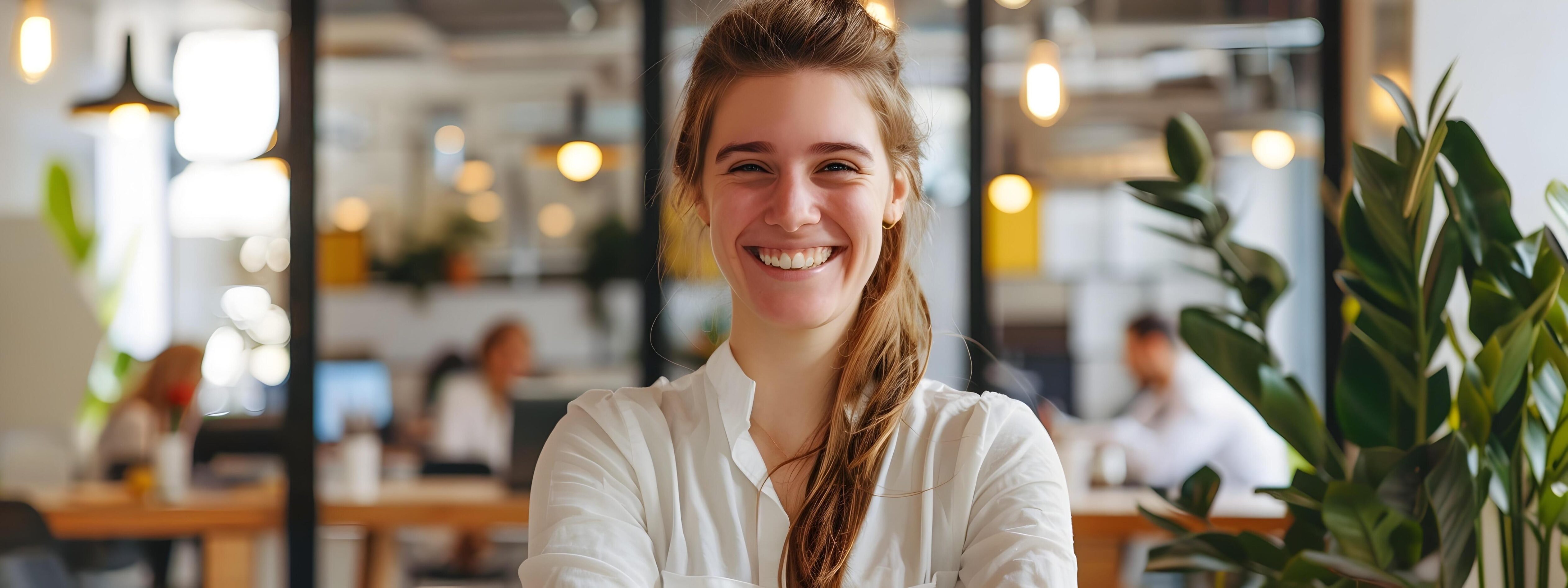 Cheerful Young Businesswoman Smiling Confidently at Her Desk in the Office Stock Free