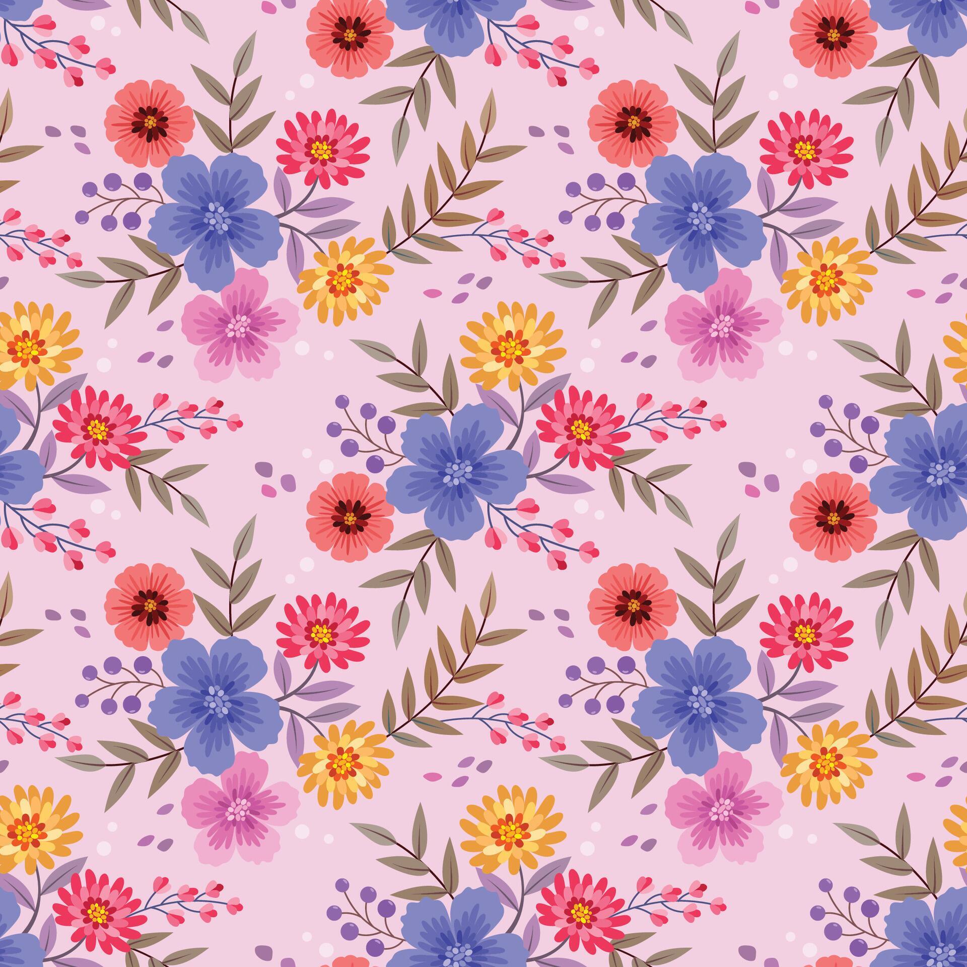 Colorful flowers design seamless pattern for fabric textile wallpaper. Stock Free