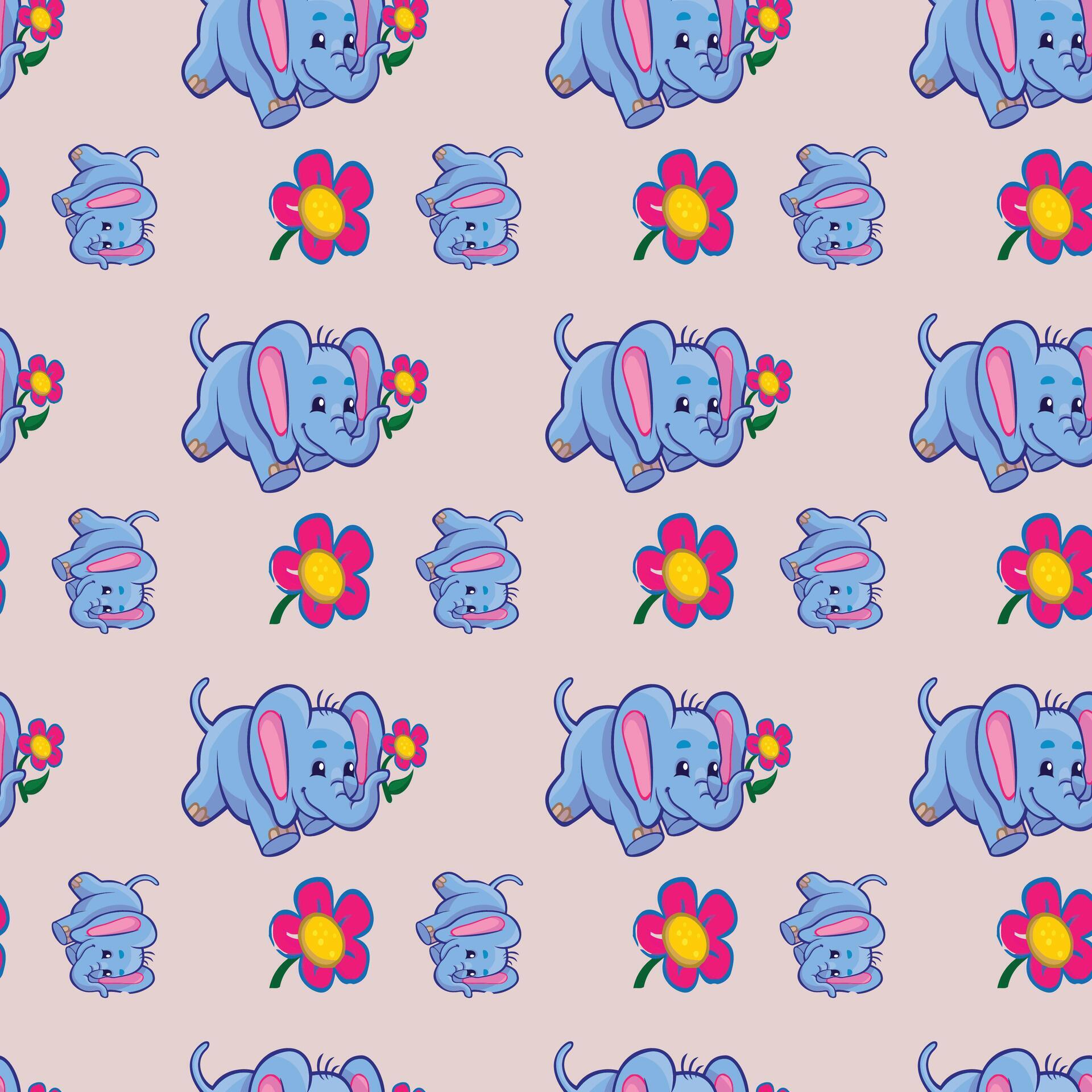 Flower-Elephants Seamless Pattern Design Stock Free