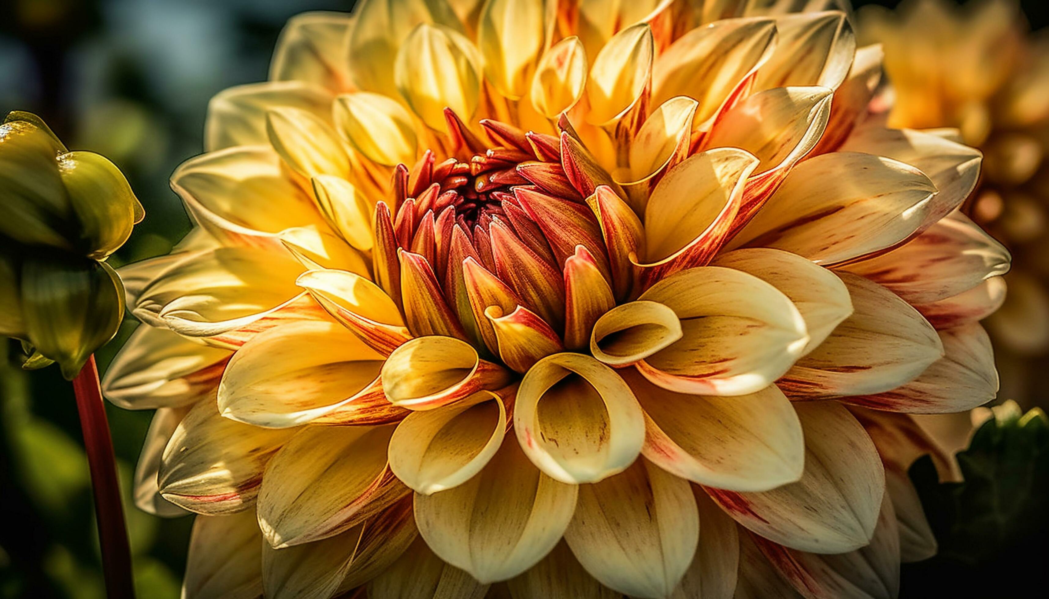 Vibrant colored dahlia blossom, a single flower in nature generated by AI Stock Free