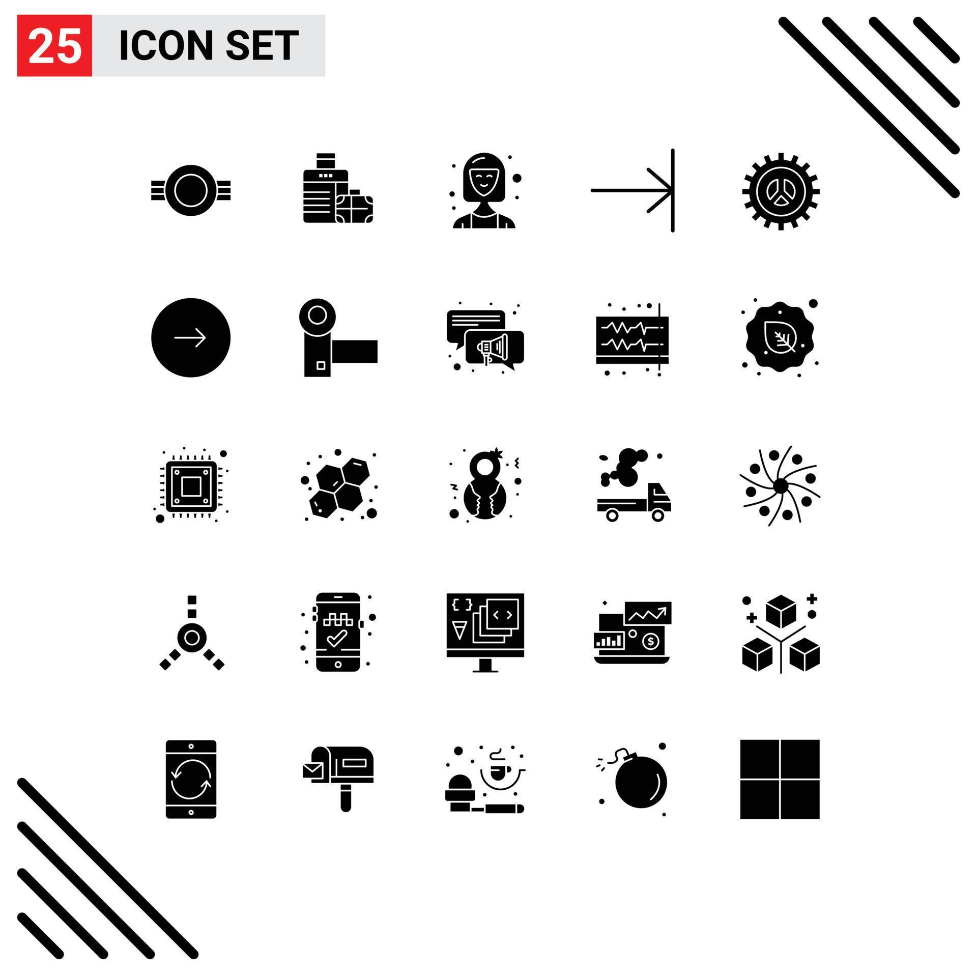 25 Universal Solid Glyphs Set for Web and Mobile Applications options end hotel arrow executive Editable Vector Design Elements Stock Free