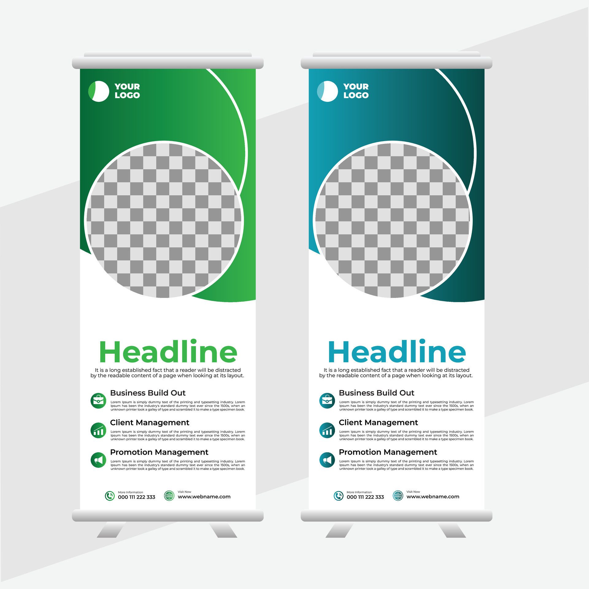 Business Roll-Up Banner, Roll-up banner design template, vertical, abstract background, Creative business agency roll up banner Free Vector