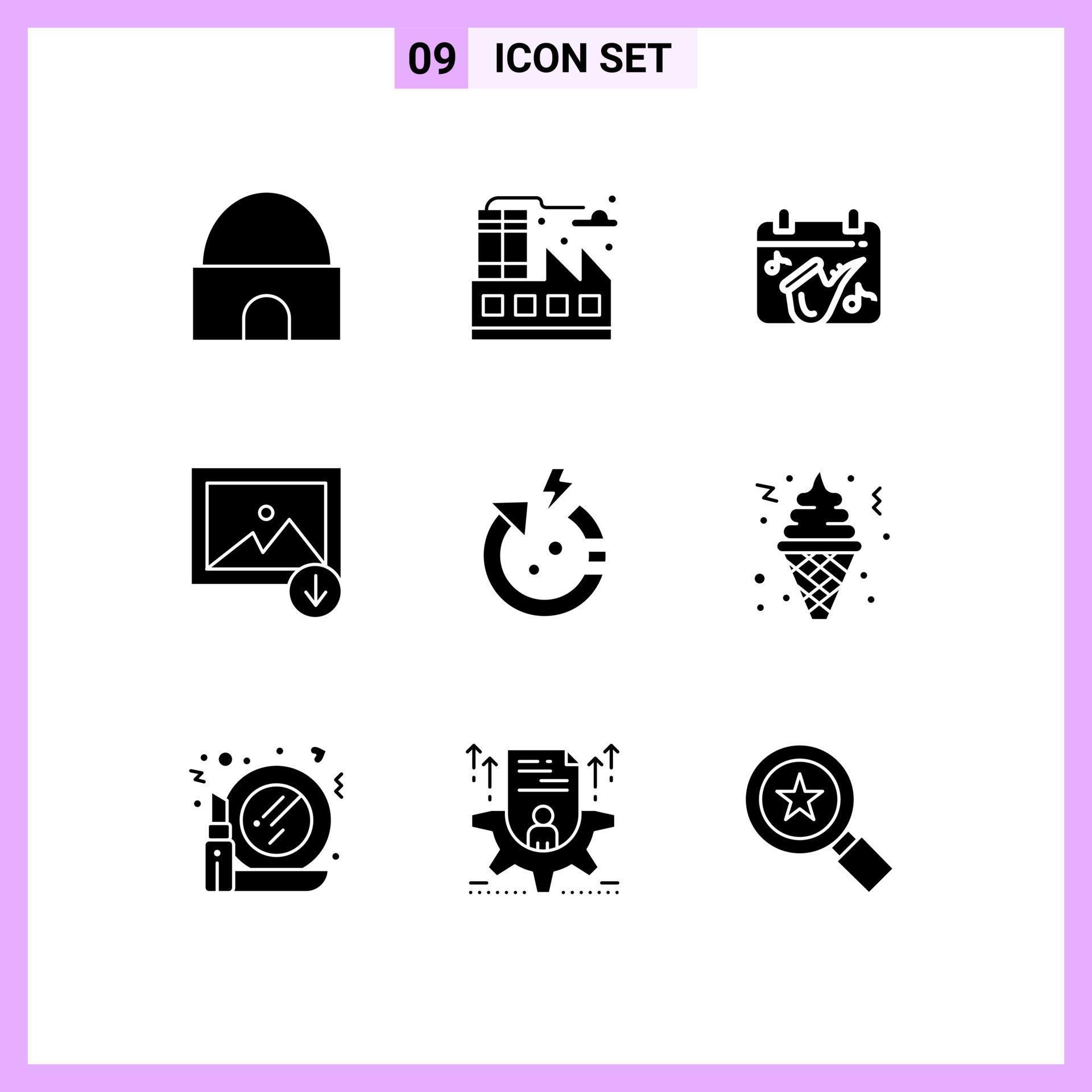 9 Universal Solid Glyphs Set for Web and Mobile Applications save arrow calendar mountain download Editable Vector Design Elements Stock Free