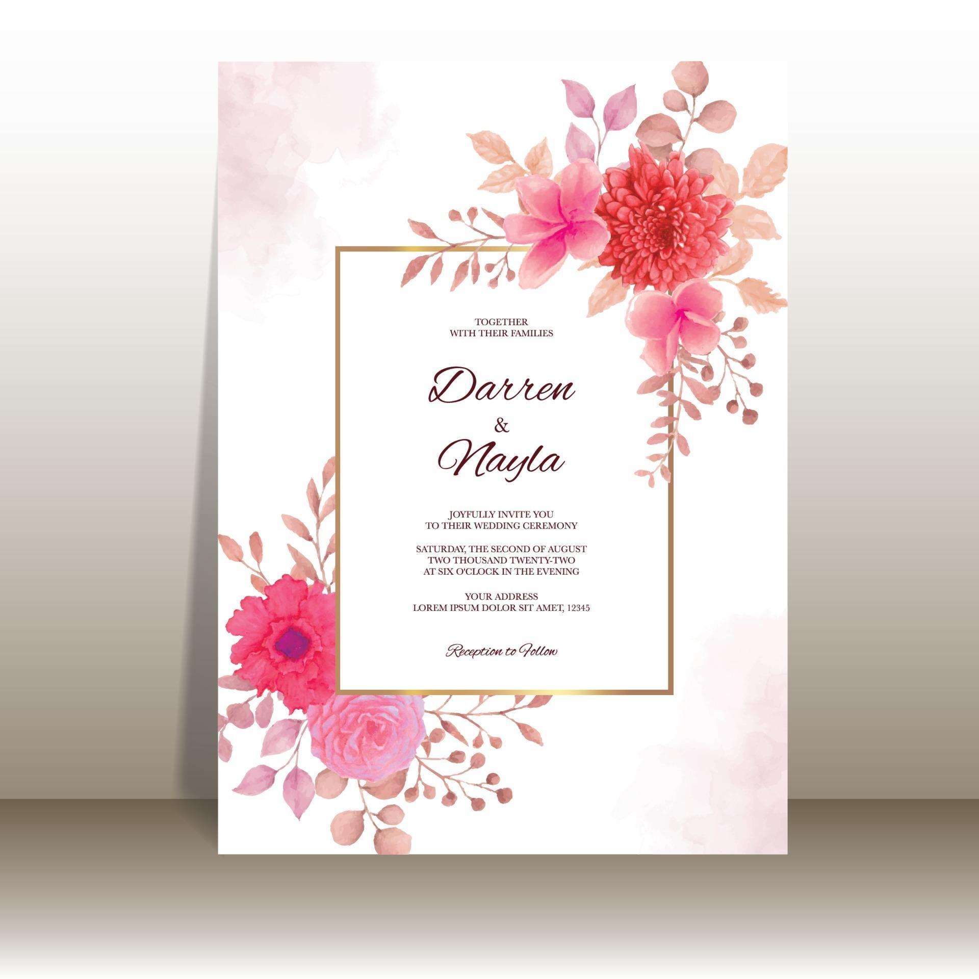 Elegant wedding invitation with watercolor flower Stock Free