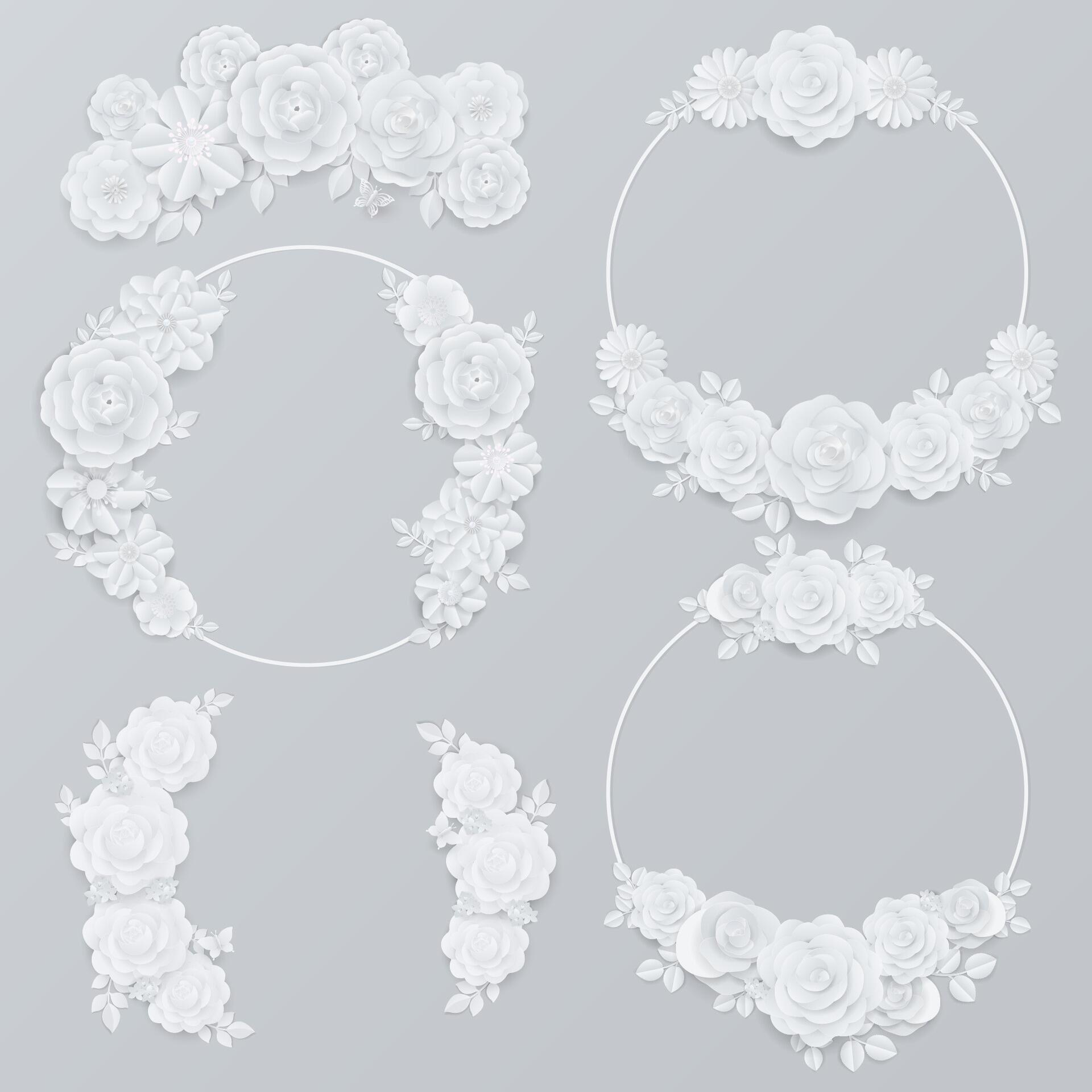 Paper flower wreath collection design elements Stock Free