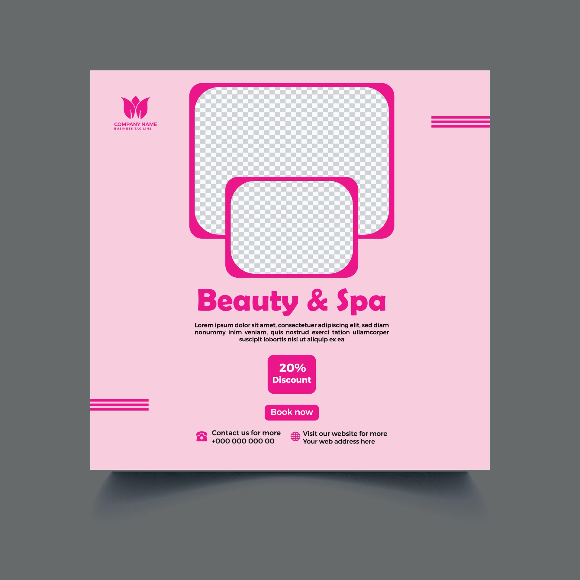 Beauty spa social media template, square banner. Pro Vector