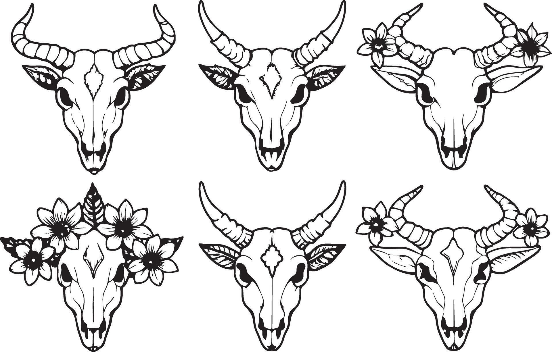 Goat skulls with flowers. illustration Stock Free