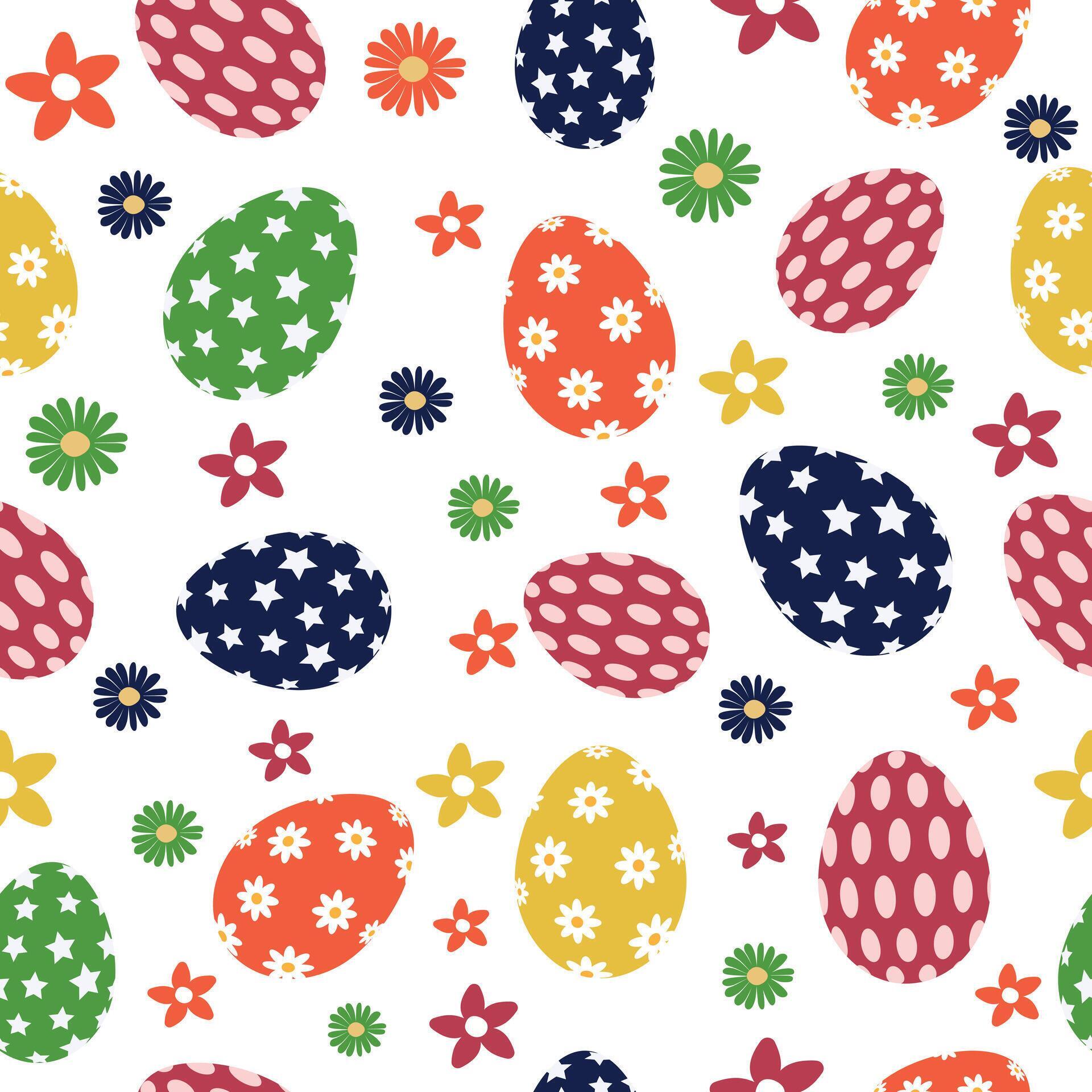 Seamless pattern with creative Easter eggs and flowers. Design of fabric, packaging. Stock Free