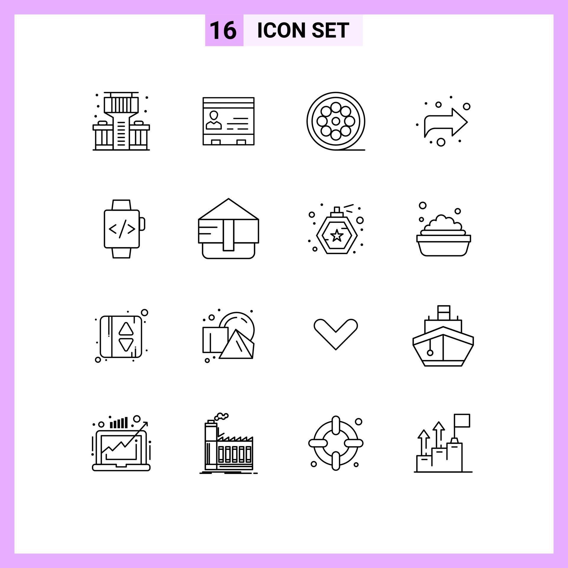 Modern Set of 16 Outlines and symbols such as watch forward people arrow movie Editable Vector Design Elements Stock Free