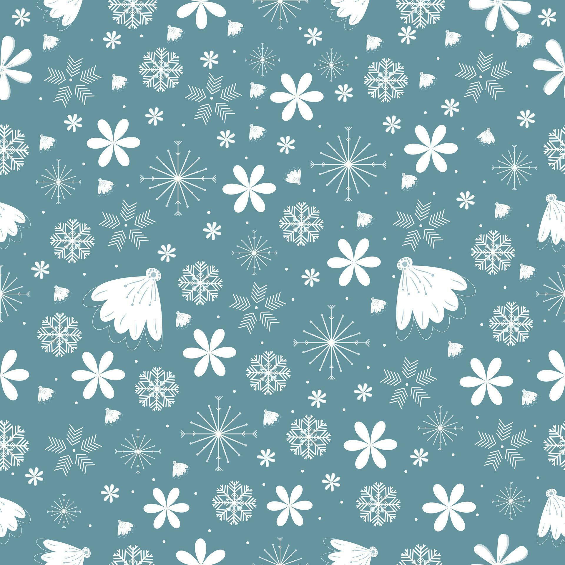 Christmas background pattern with snow flakes, flowers and more ornaments. Stock Free