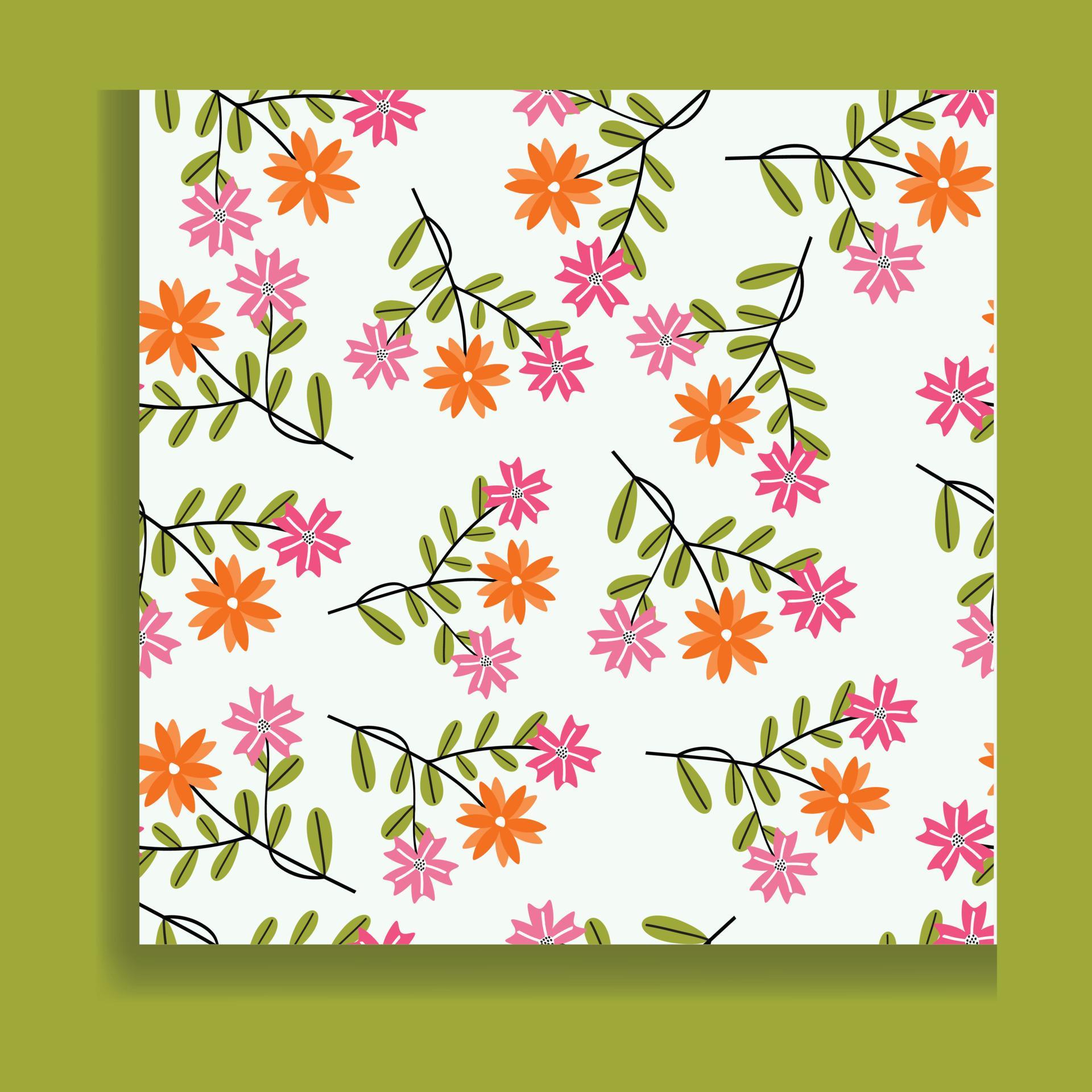 Vintage Shameless Floral, Green, Yellow Orange, and Pink flowers with a pattern Background. Stock Free