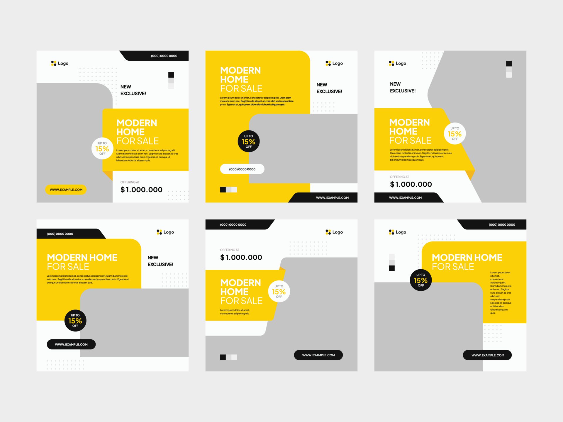 Yellow property roll up standee banner and social media story template Free Vector