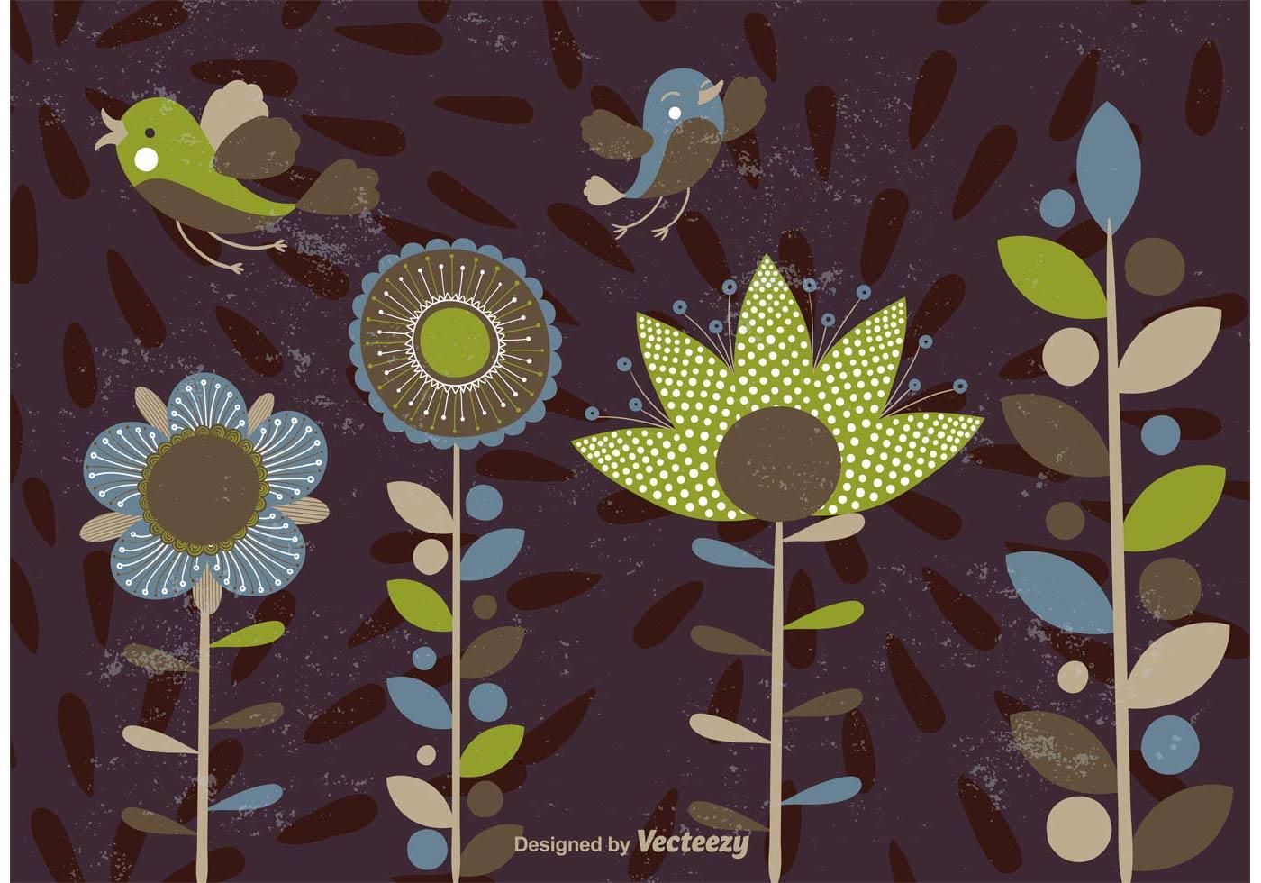 Abstract Flowers Shapes and Birds Stock Free and Free SVG