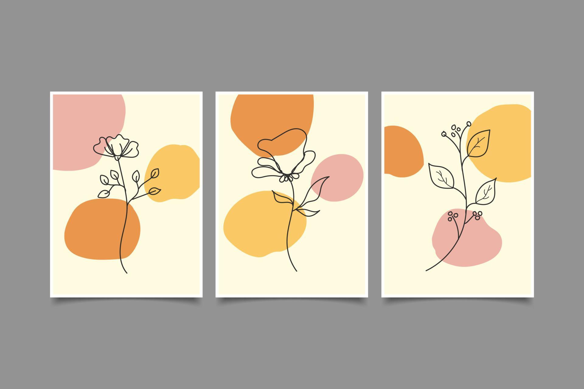 flowers line art botanical minimalist ilustration wall set Stock Free