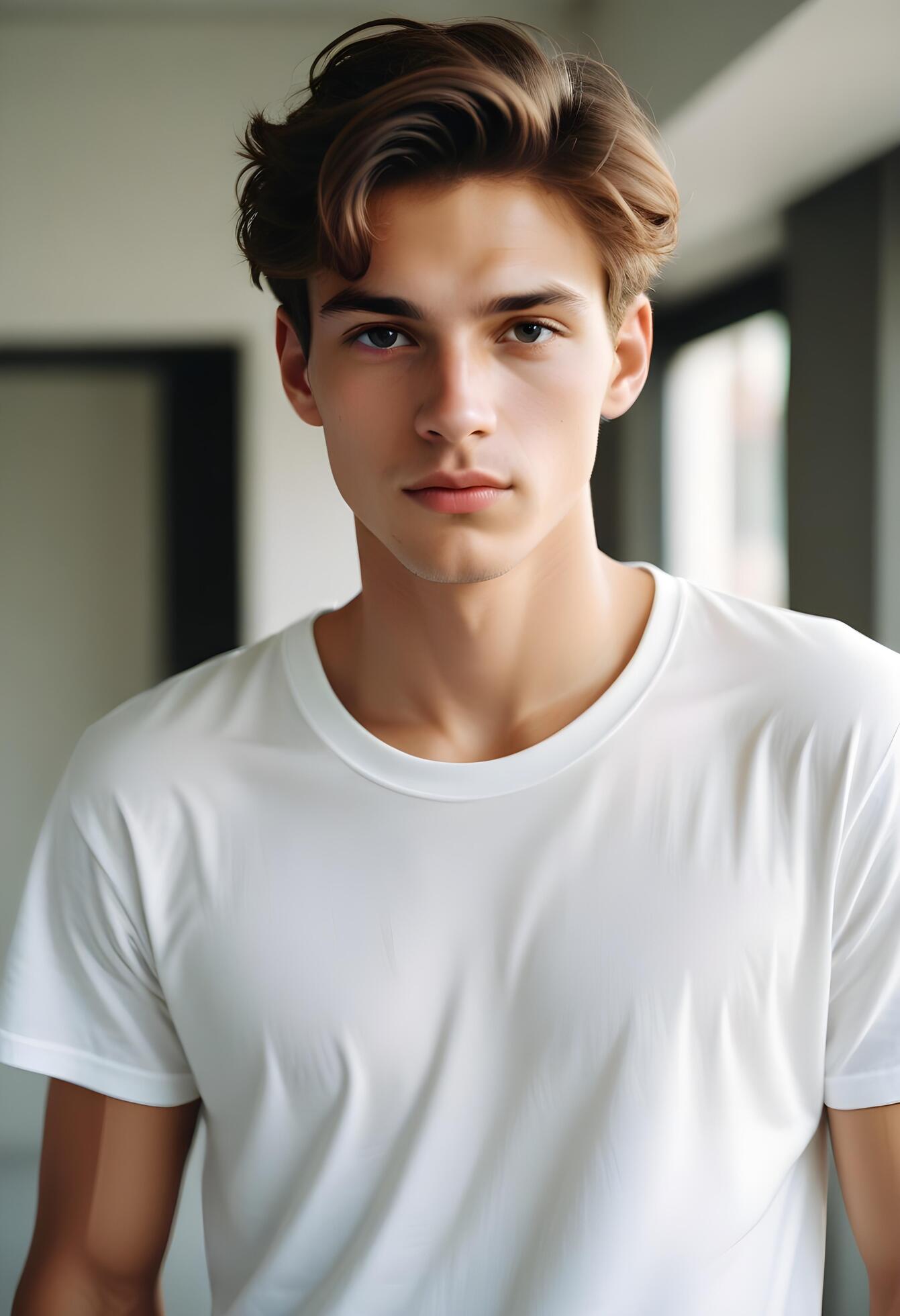 Portrait of a handsome young man in white t-shirt Stock Free