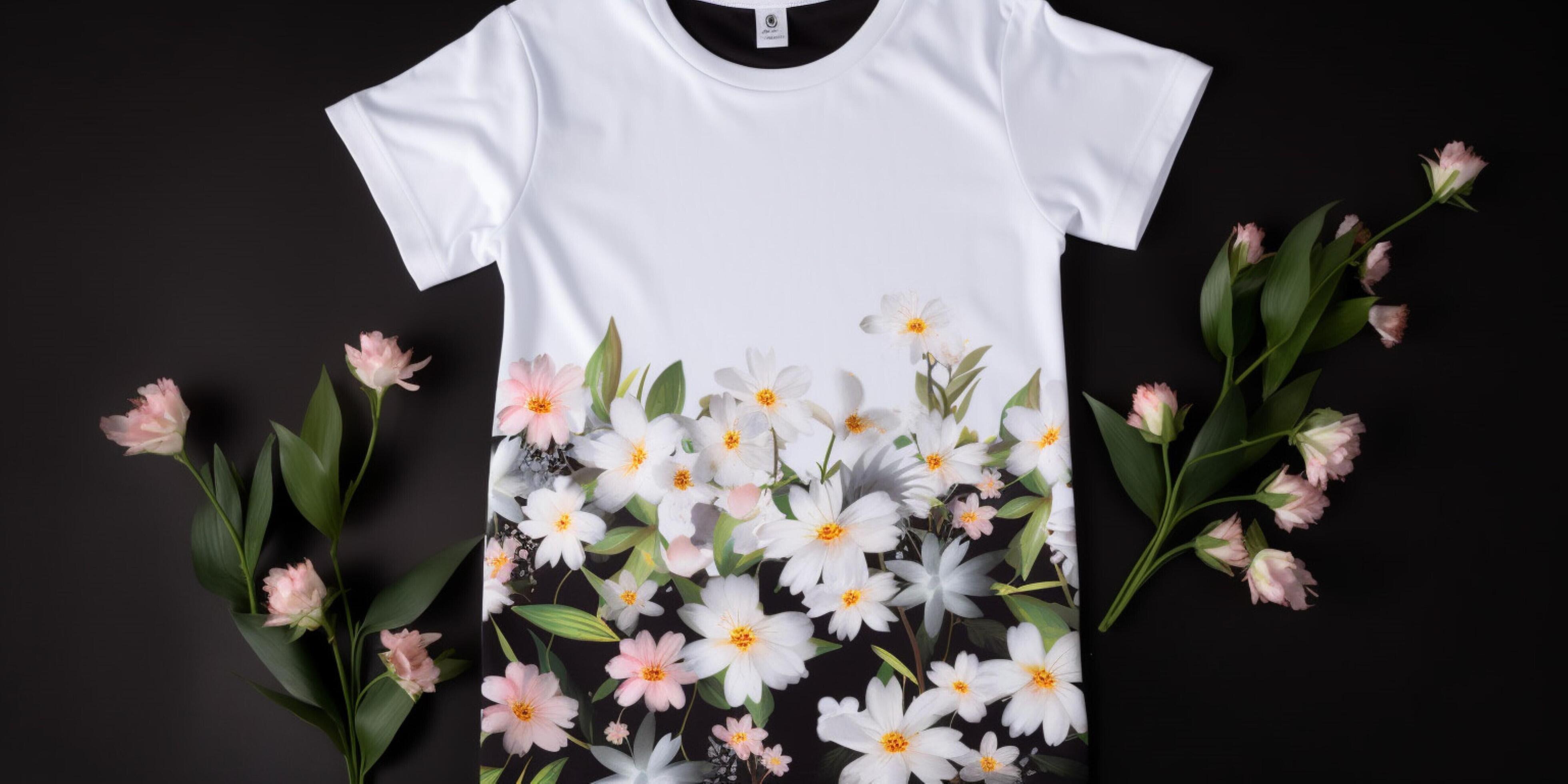 A white women t shirt mockup with spring flowers Stock Free