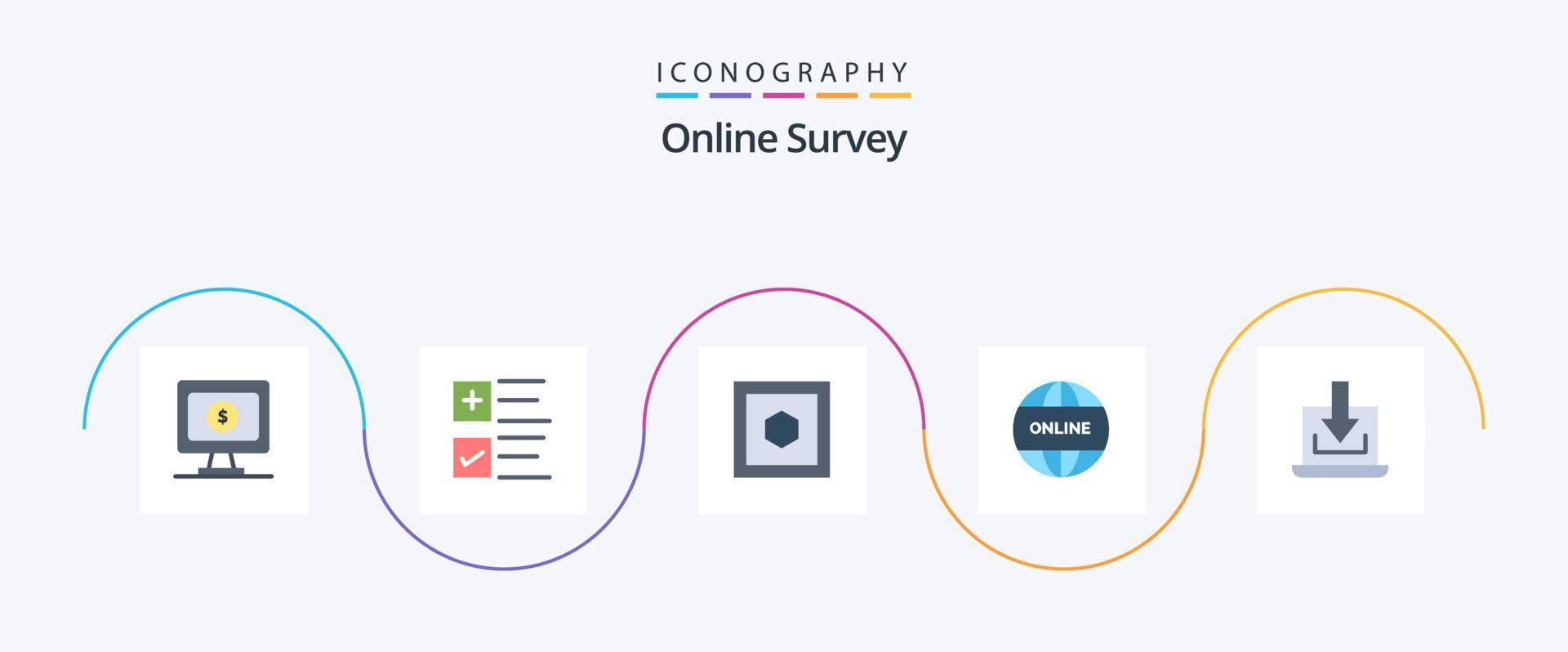 Online Survey Flat 5 Icon Pack Including download. arrow. shape. laptop. website Stock Free