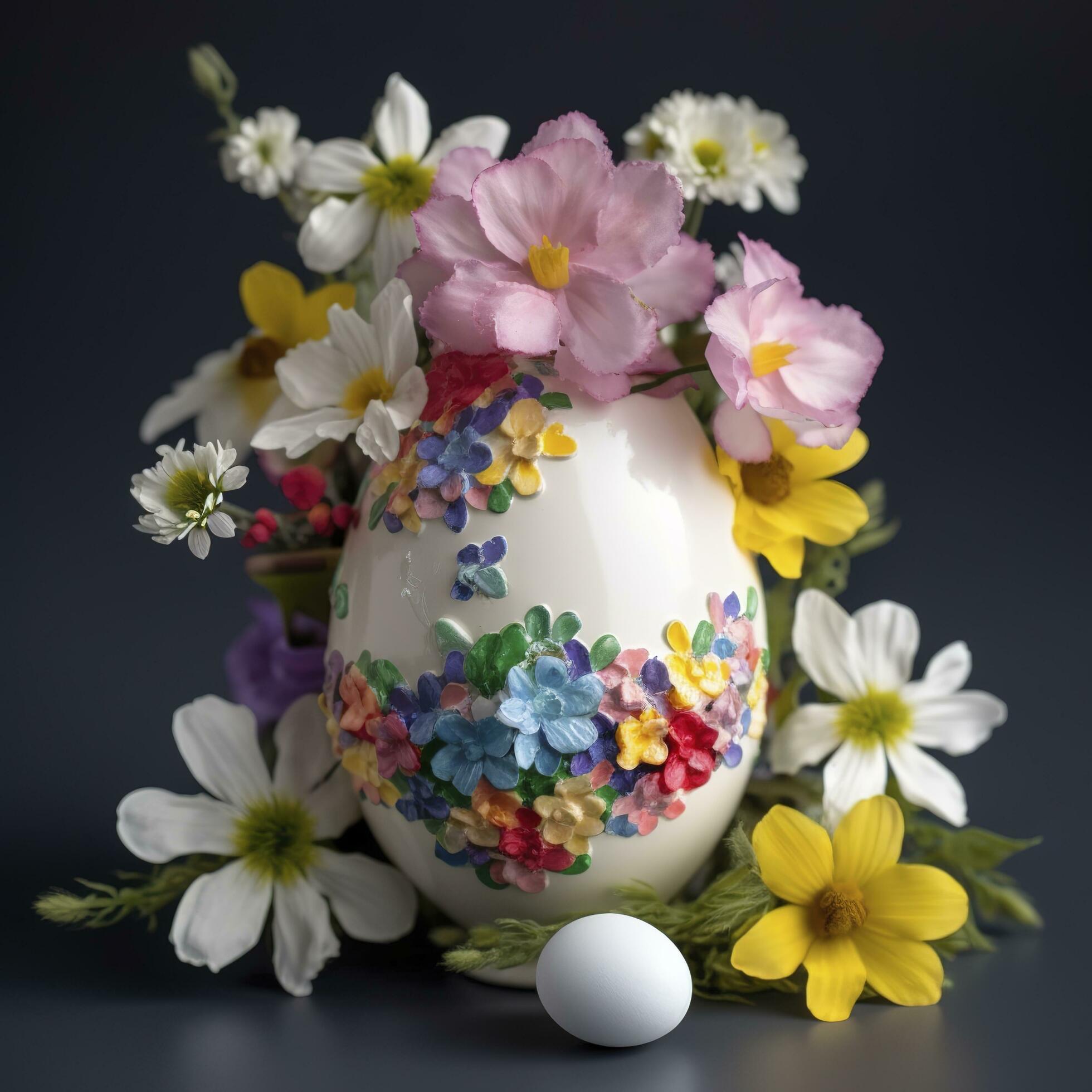 Pink Flower Arrangement, Easter Decoration, Frohe Ostern Means Happy Easter , generate ai Stock Free