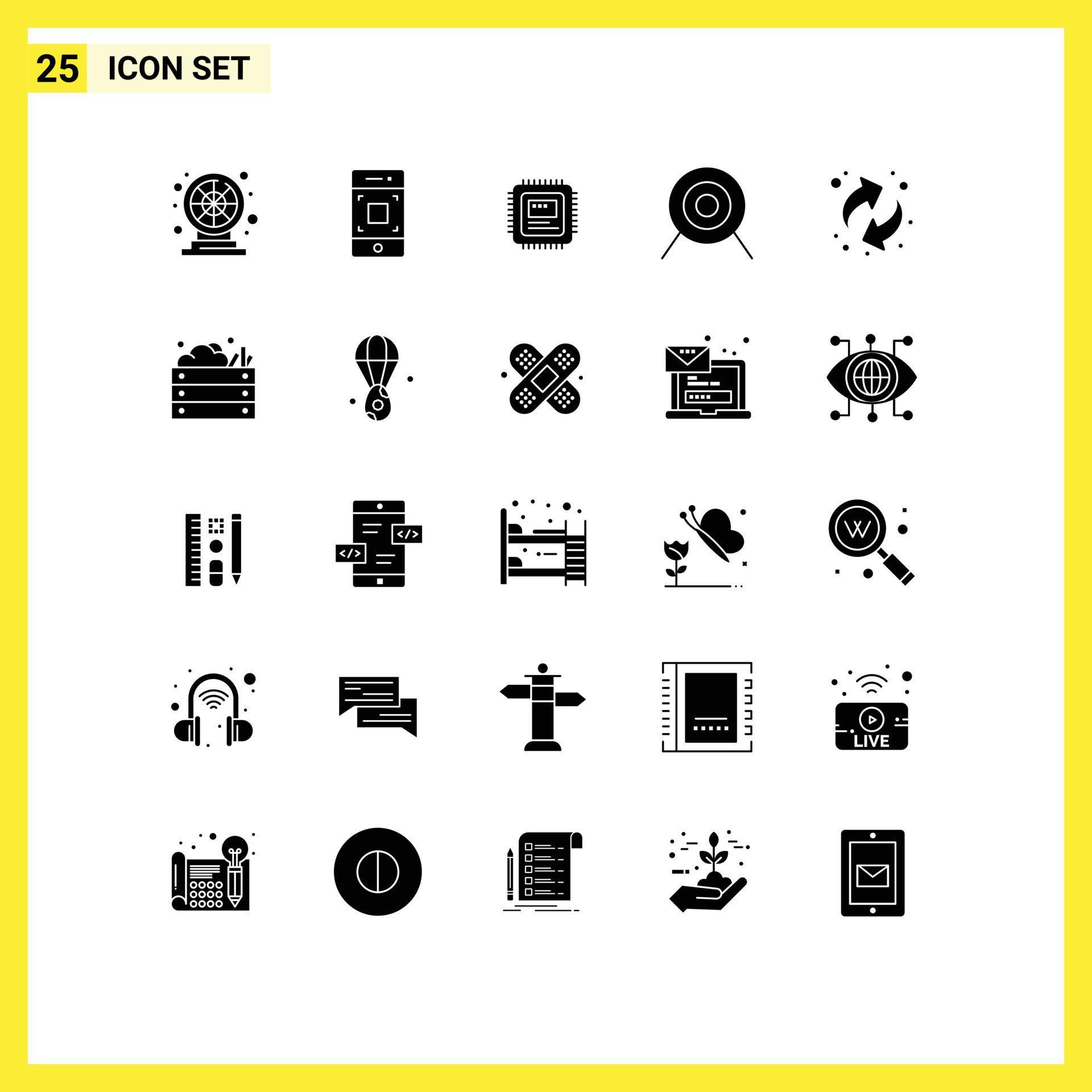 Set of 25 Modern UI Icons Symbols Signs for resources arrows cpu target archery Editable Vector Design Elements Stock Free