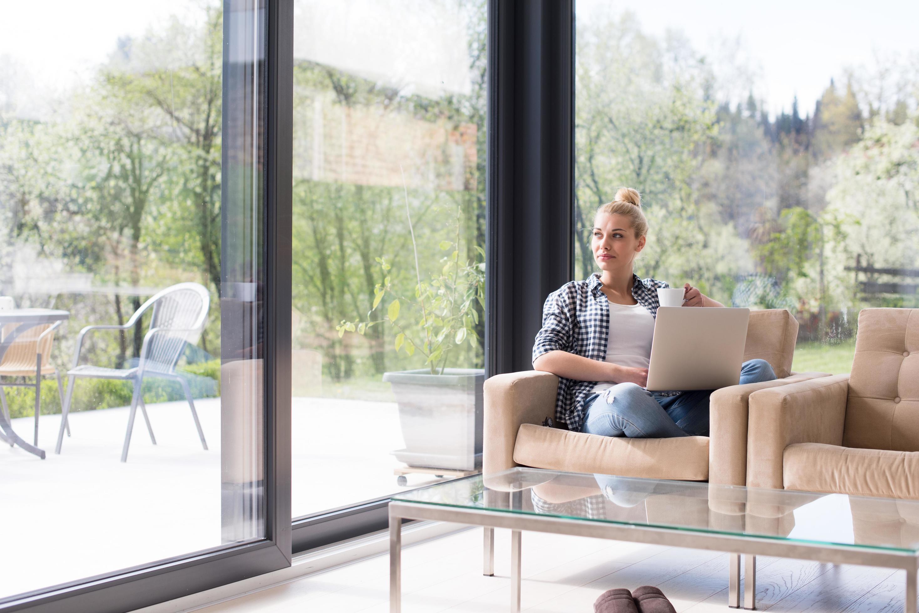 woman drinking coffee enjoying relaxing lifestyle Stock Free