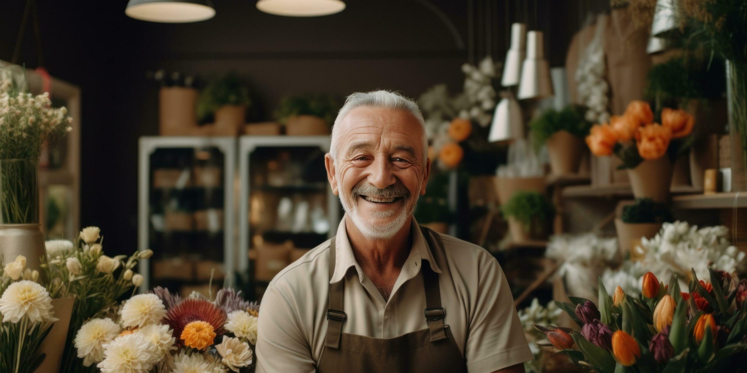 florist senior man in store Free Photo