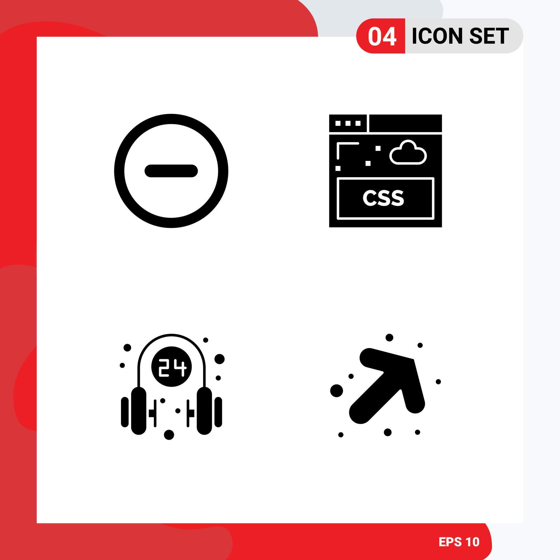 Modern Set of 4 Solid Glyphs Pictograph of basic service internet headphone arrow Editable Vector Design Elements Stock Free