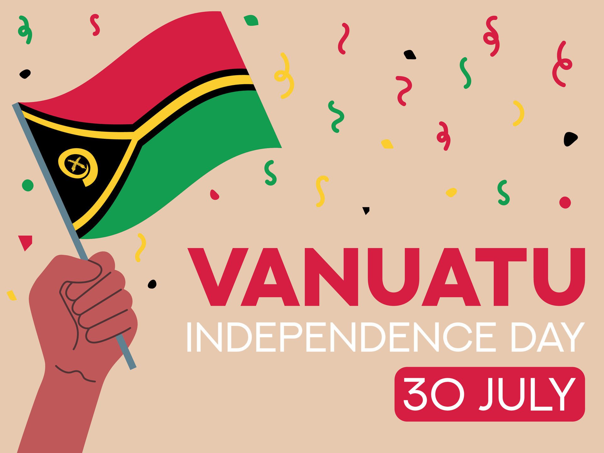 Vanuatu independence day 30 July. Vanuatu flag in hand. Greeting card, poster, banner template Free Vector