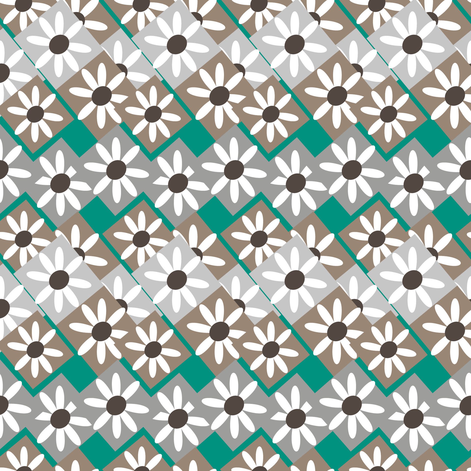 Seamless pattern of graphic geometric elements, daisies in rhombuses in art deco style. Free Vector