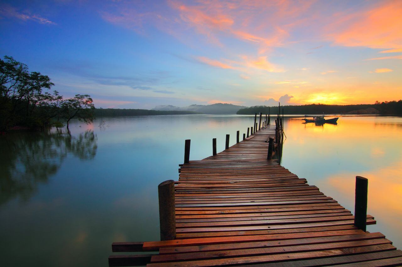 Pier Dock Still Water Sunset Stock Free