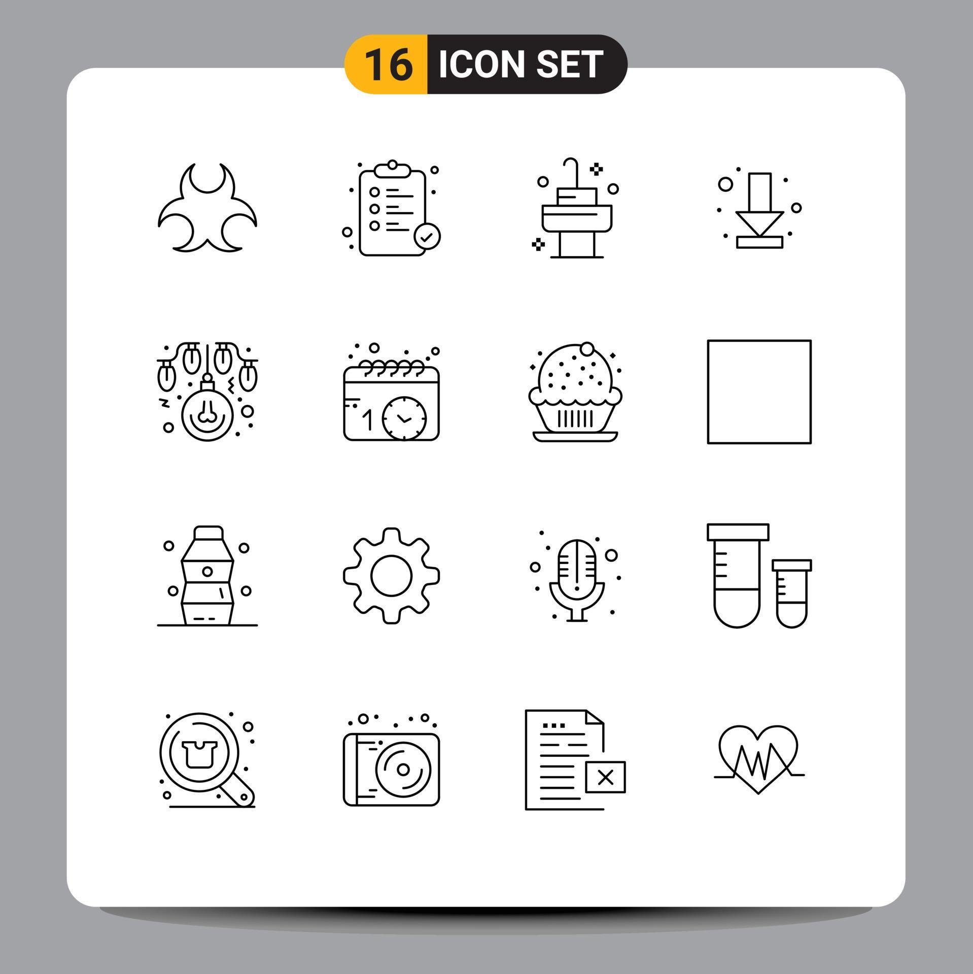 Universal Icon Symbols Group of 16 Modern Outlines of decoration bulb sink full arrow Editable Vector Design Elements Stock Free and Free SVG