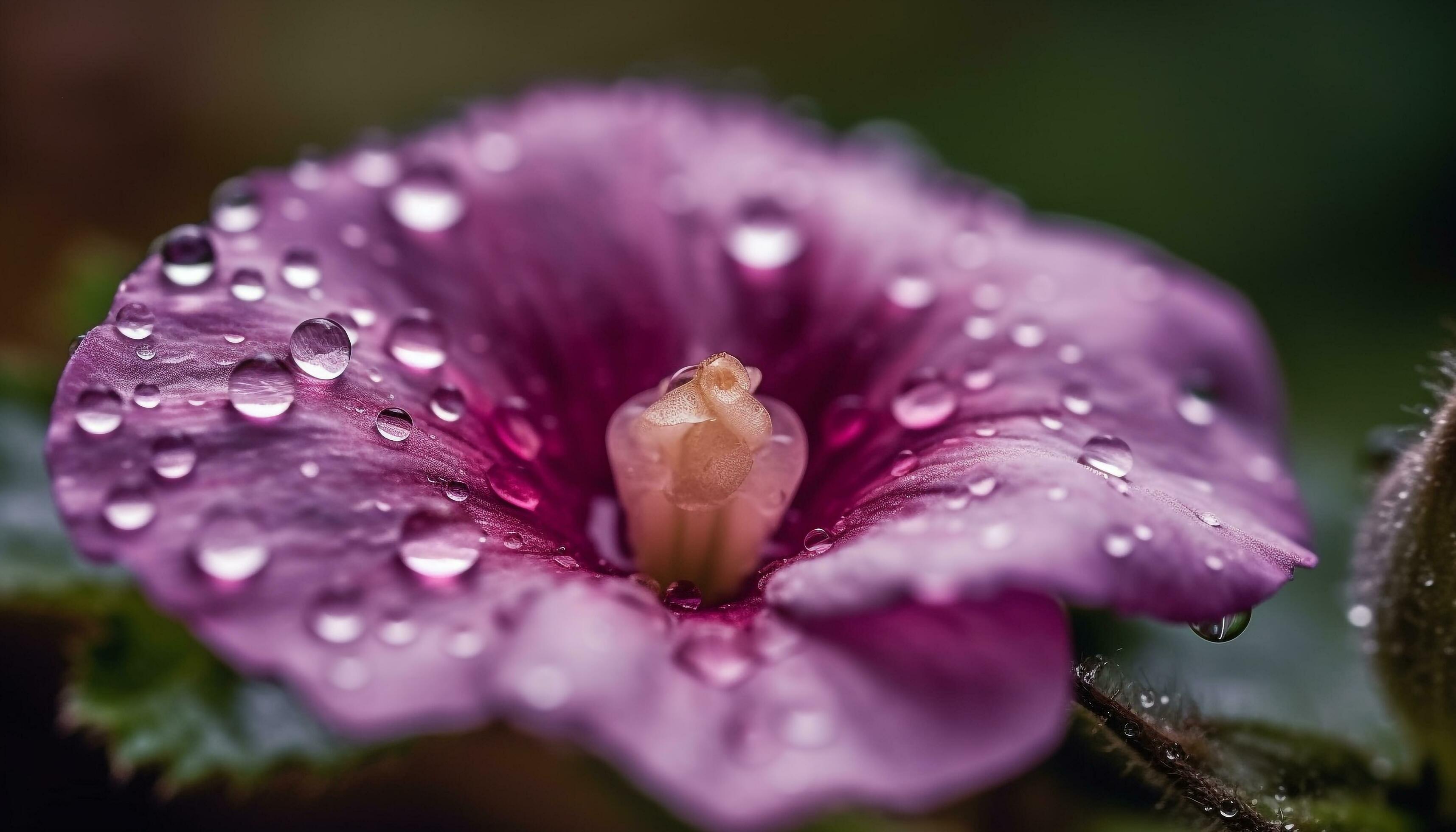 Freshness of wet petals in a macro close up of flower generated by AI Stock Free