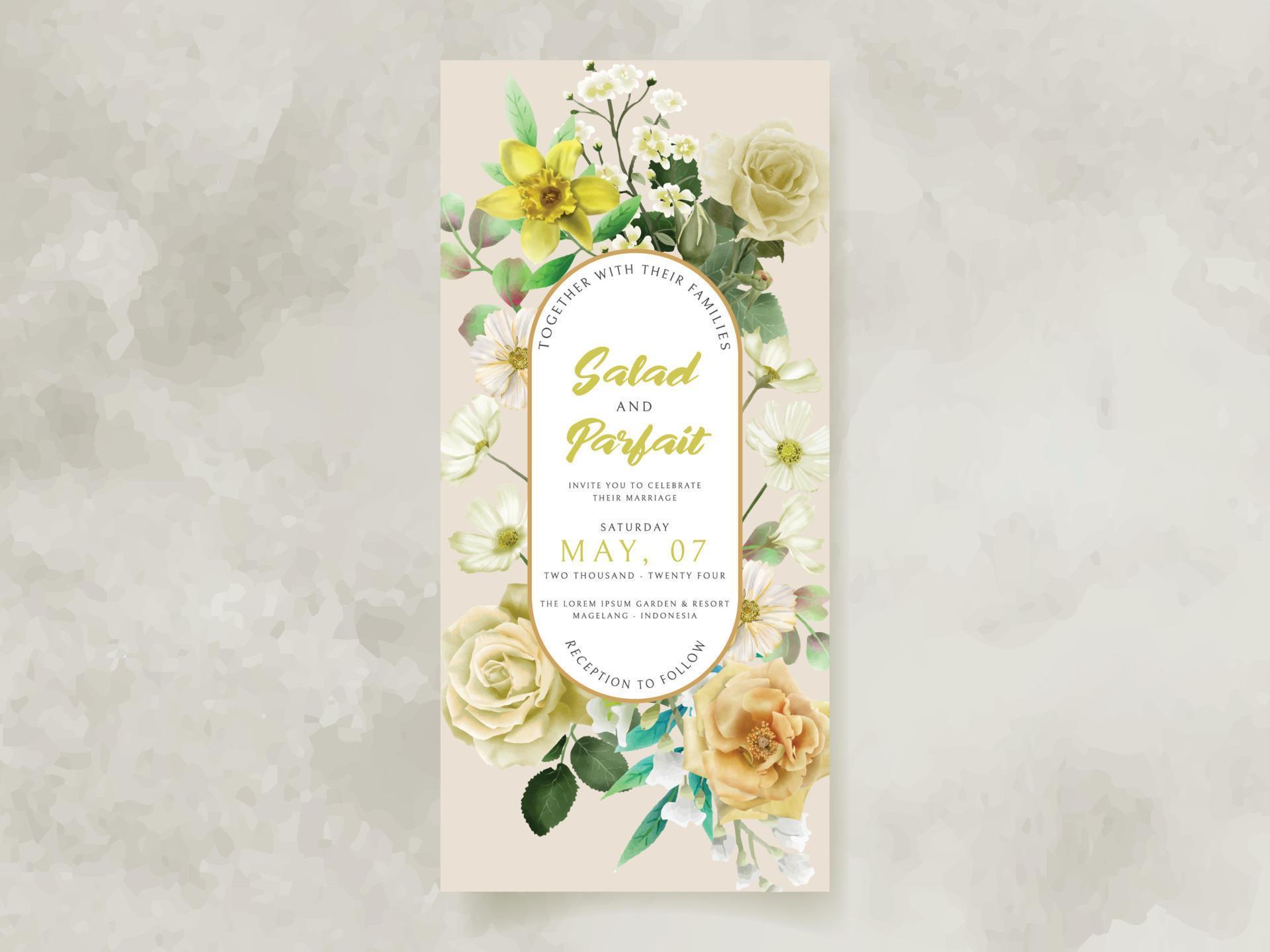 wedding invitation card with yellow flowers illustration Stock Free