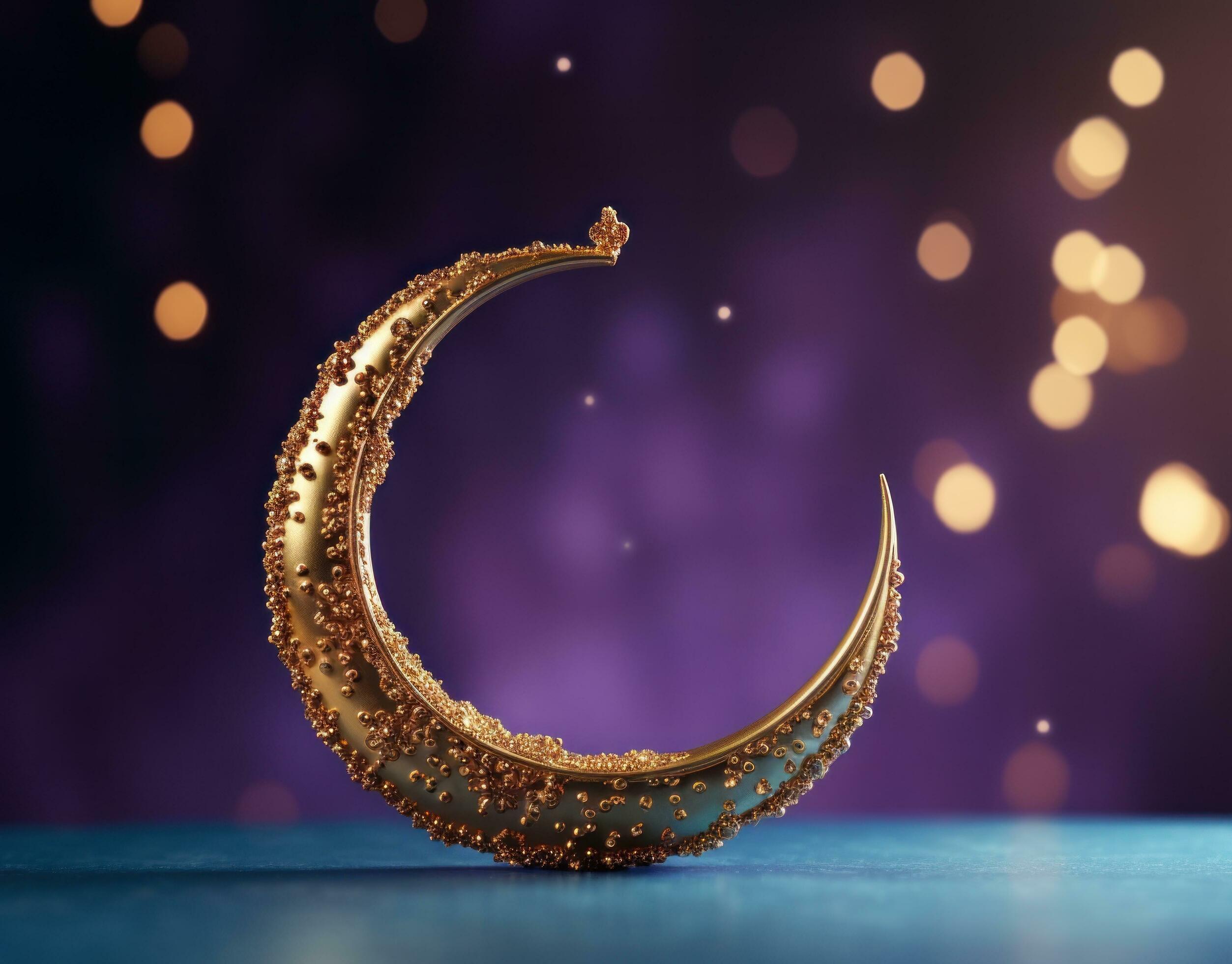 with golden crescent on purple background Free Photo