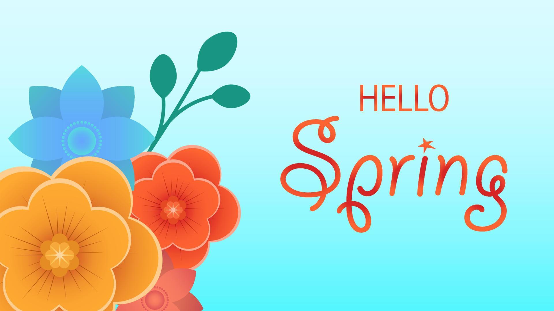 Hello spring text vector banner greetings, Spring background with beautiful flowers. Stock Free and Free SVG