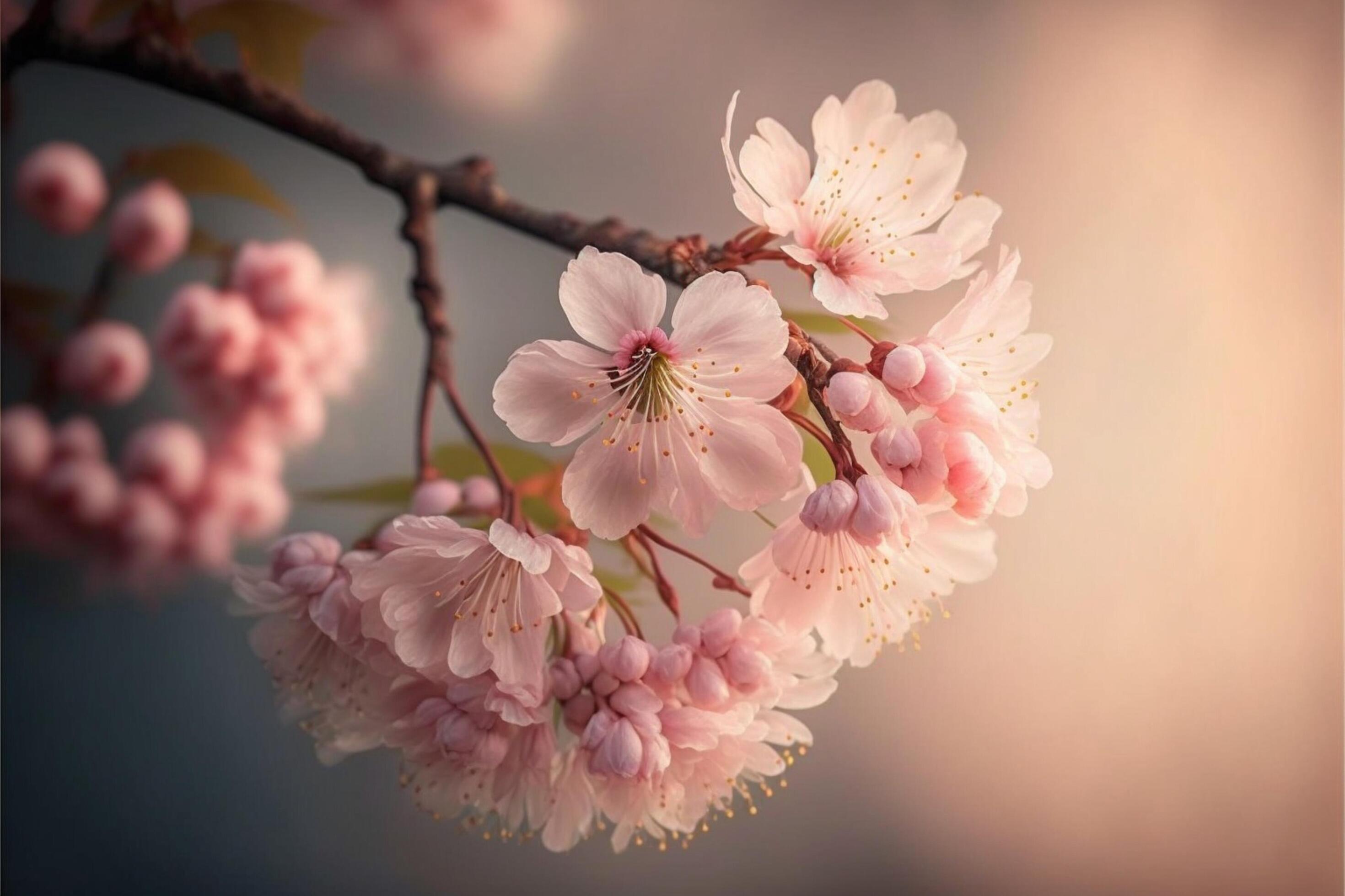 close up of a bunch of flowers on a tree. . Stock Free