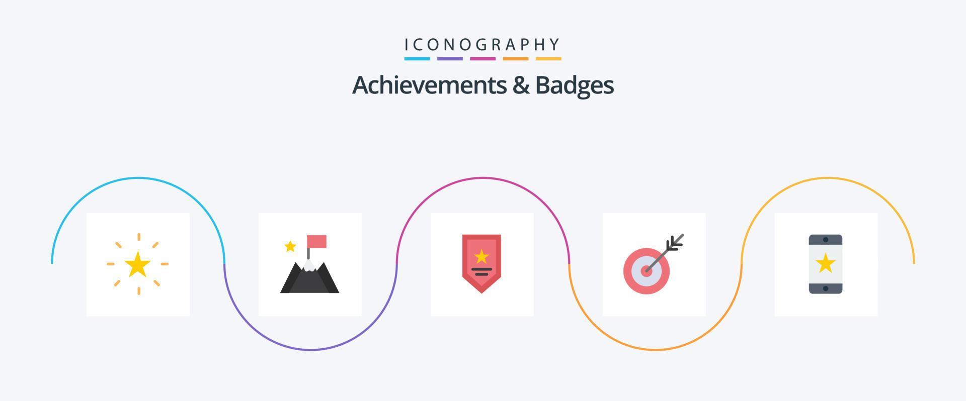 Achievements and Badges Flat 5 Icon Pack Including award. target. award. goal. arrow Stock Free