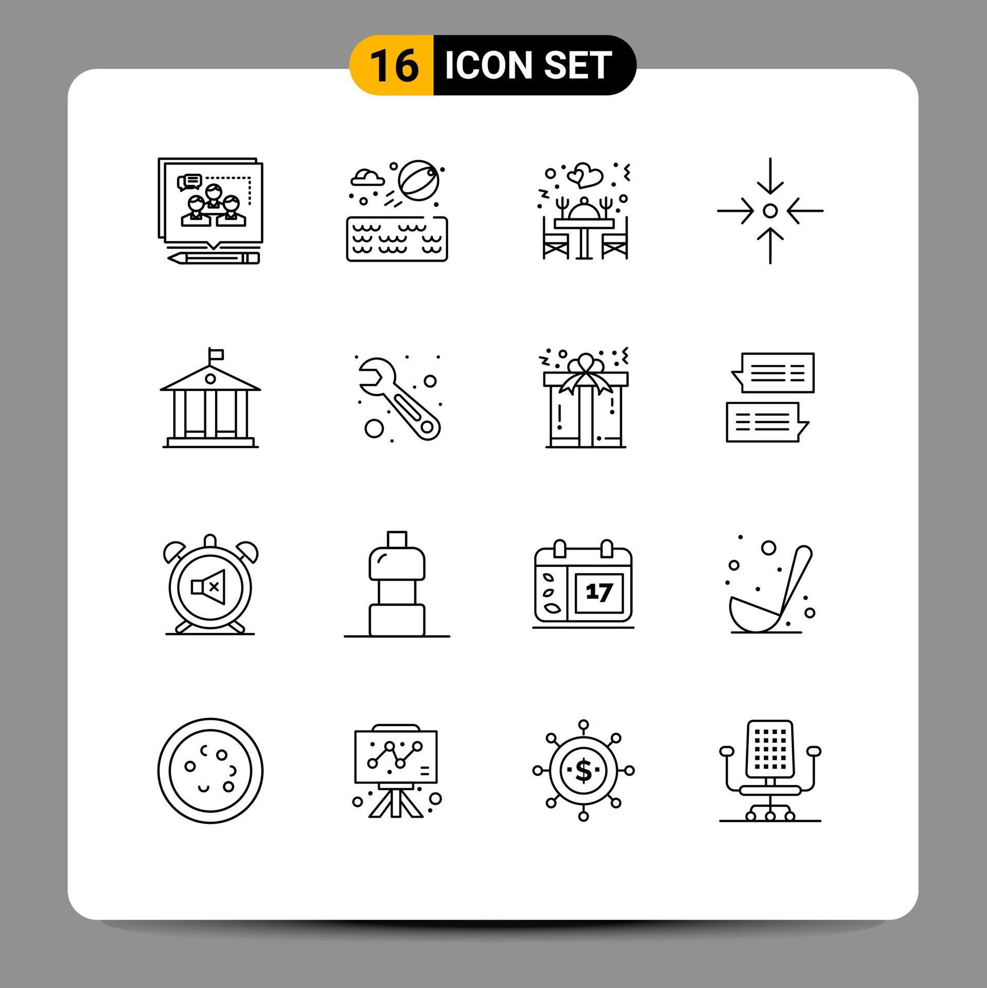 Pictogram Set of 16 Simple Outlines of money bank dinner scale arrow Editable Vector Design Elements Stock Free