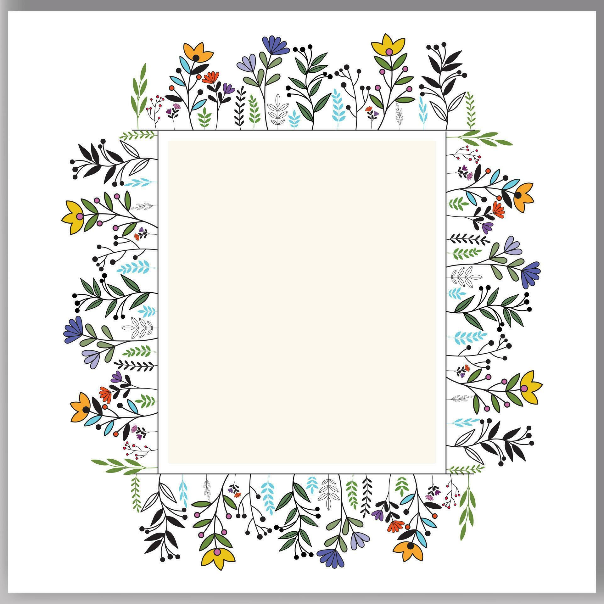 Floral hand-drawn frame Outlined doodle flowers and leaves frame for your text vector Stock Free