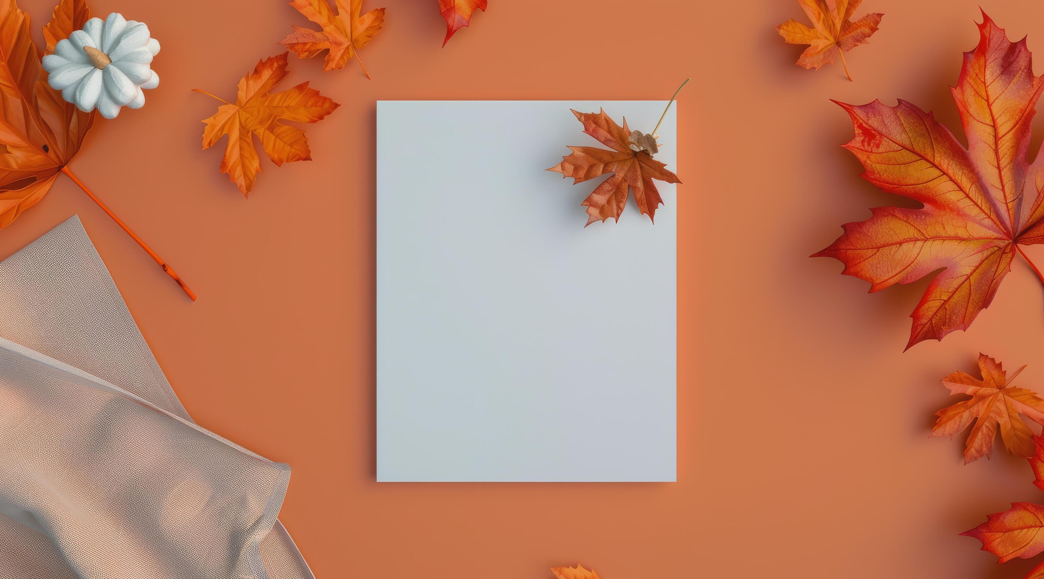 White Paper With Autumn Leaves On Peach Background Stock Free