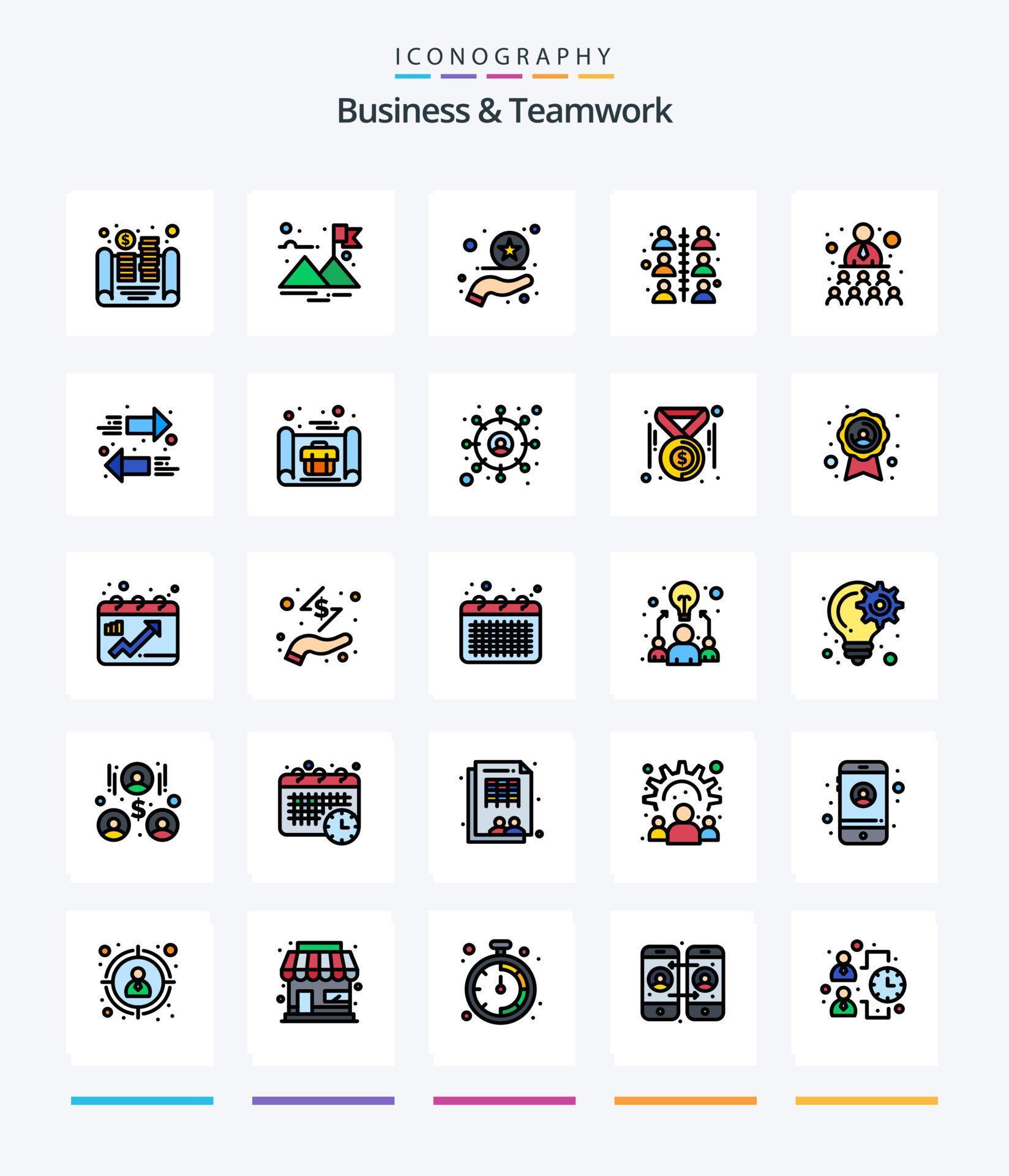 Creative Business And Teamwork 25 Line FIlled icon pack Such As business. arrows. rate. arrow. team Stock Free