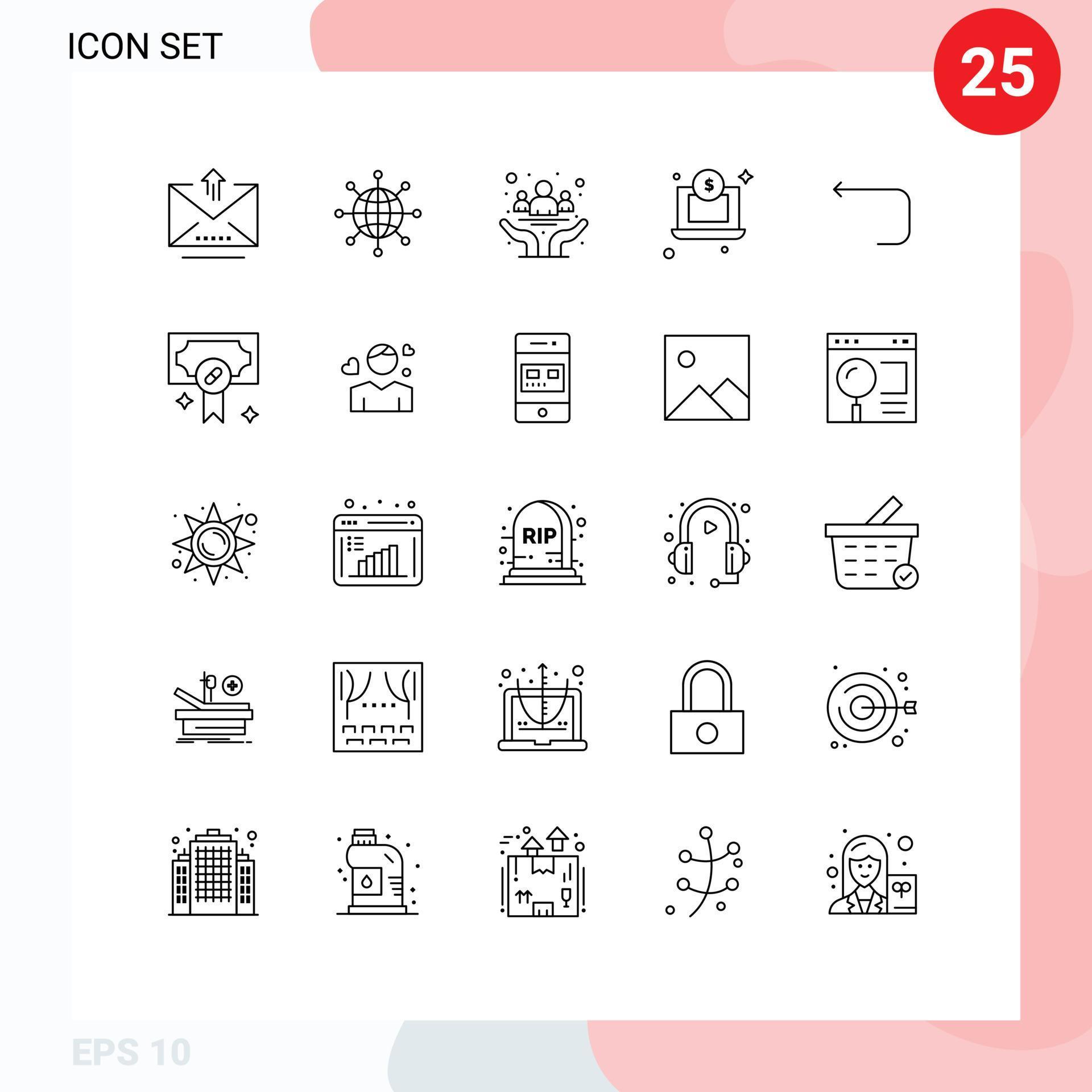 25 Thematic Vector Lines and Editable Symbols of arrow dollar web laptop day Editable Vector Design Elements Stock Free