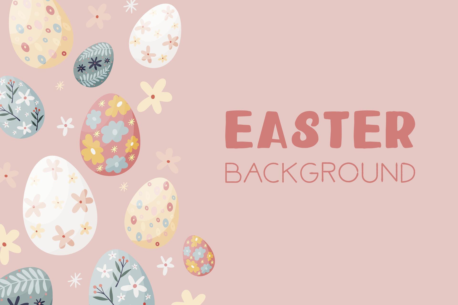 Hand drawn flat easter background with easter eggs and flowers Stock Free