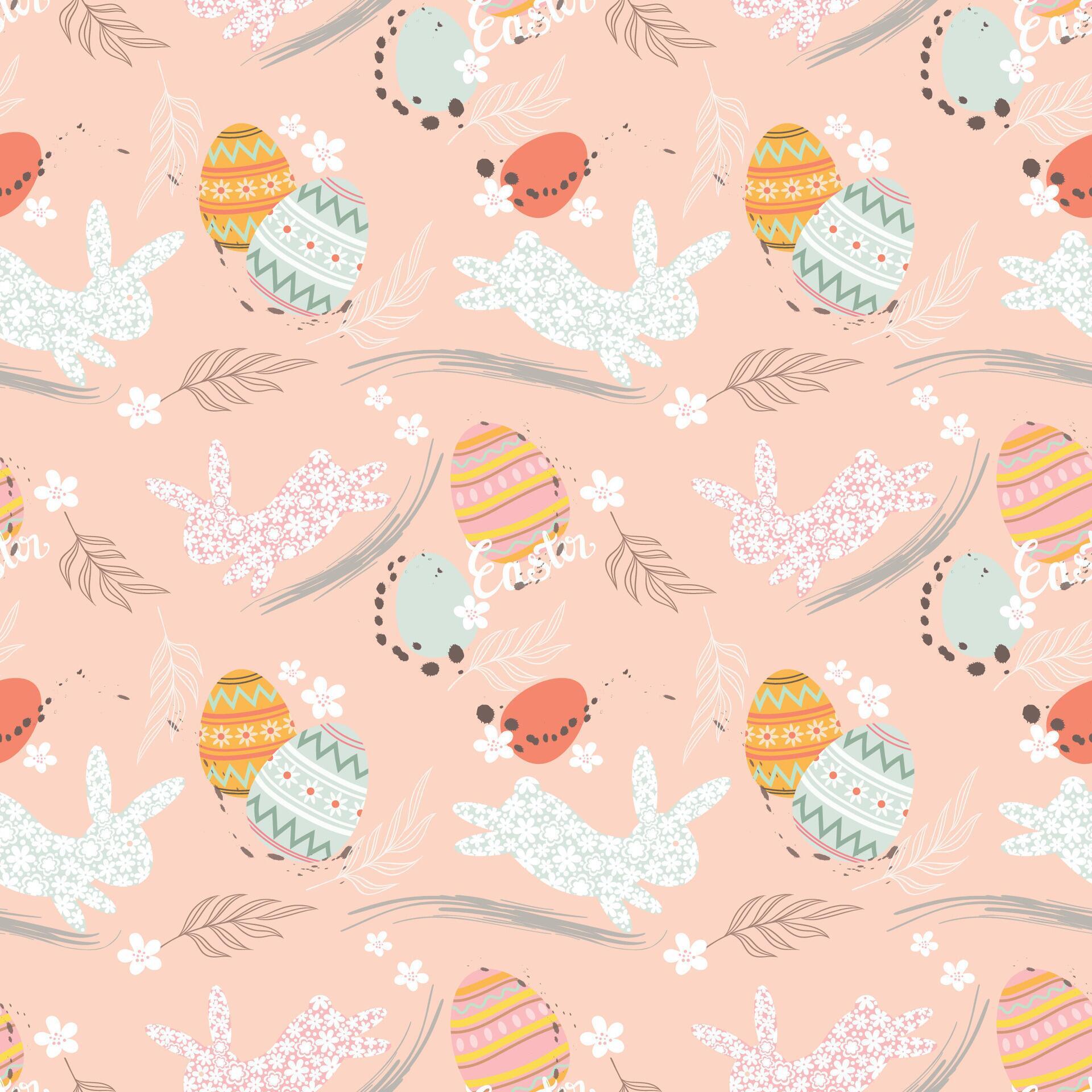 Bunny with Easter egg and flowers seamless pattern Stock Free