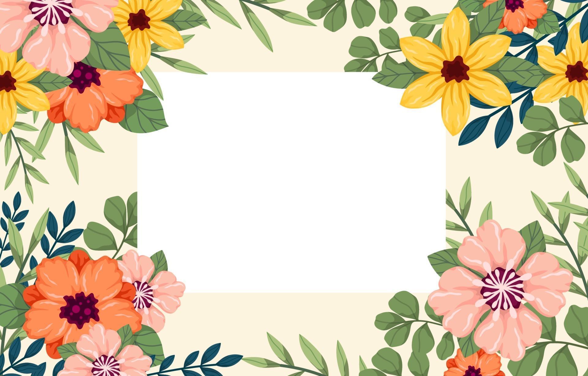 Tropical flowers and leaves background with white frame Stock Free