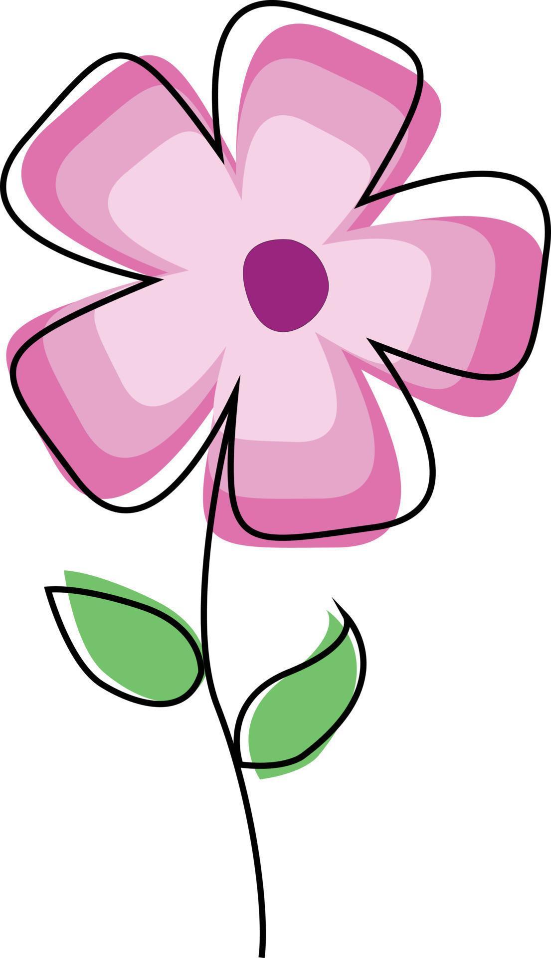 Pink abstract flower with green leaves icon flat vector Stock Free