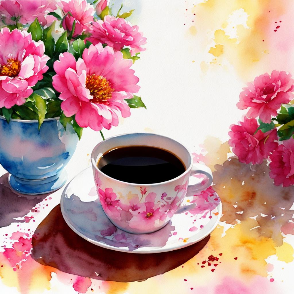 Pink flowers, cup of by @ai_generated