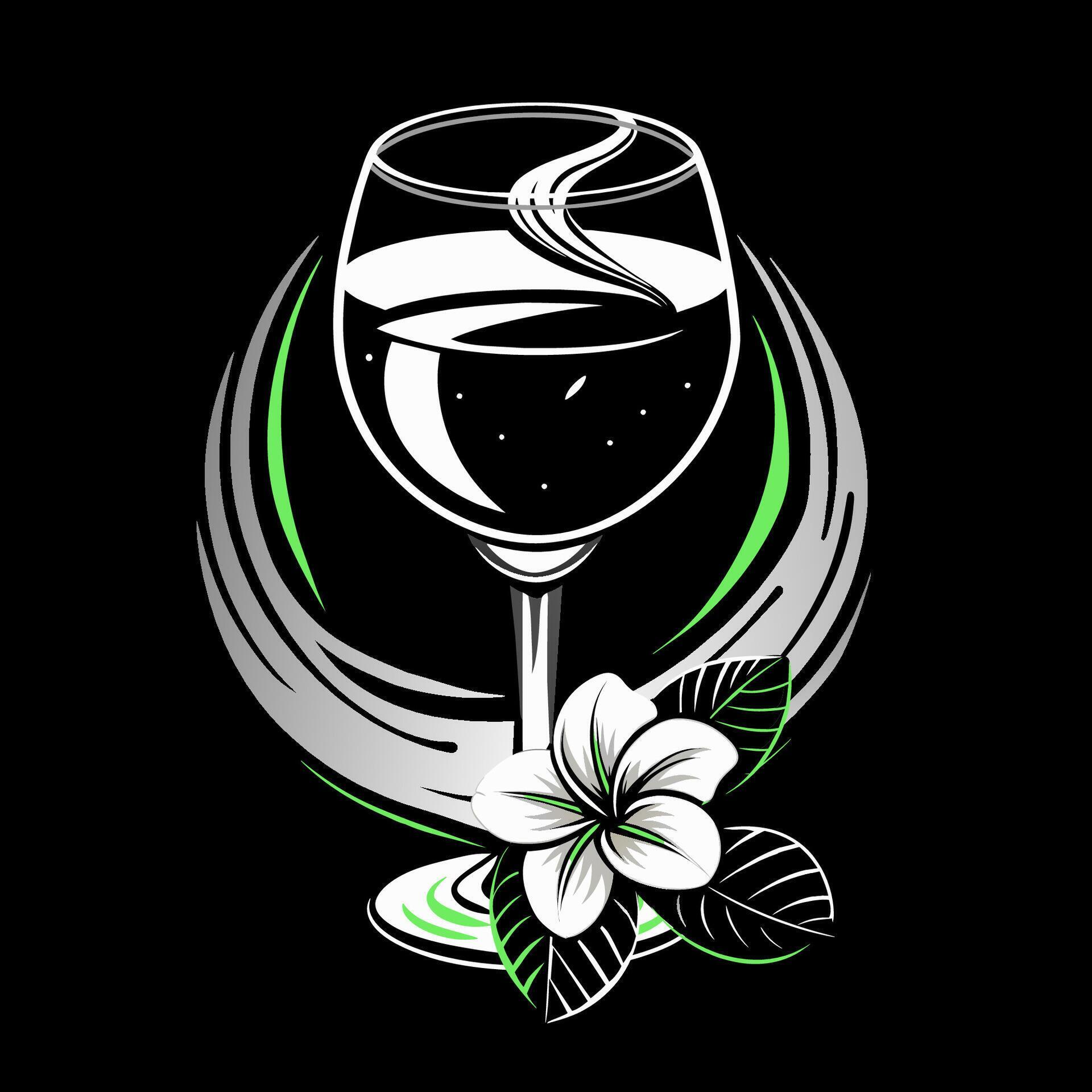 illustration of a wineglass with a flower on a black background. Stock Free