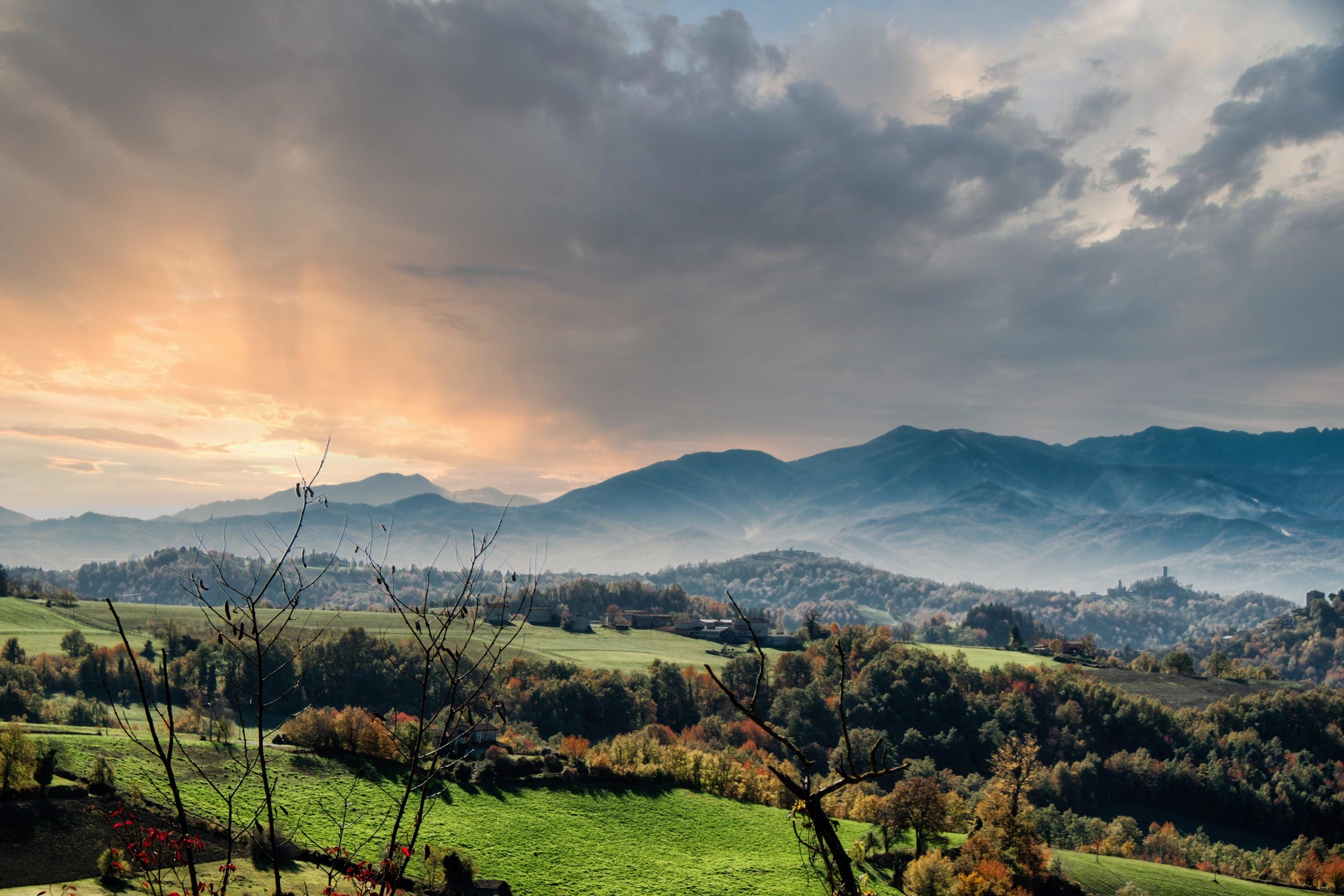 autumn landscapes of the Piedmontese Langhe with its colors and hills near Alba, in the province of Cuneo Stock Free