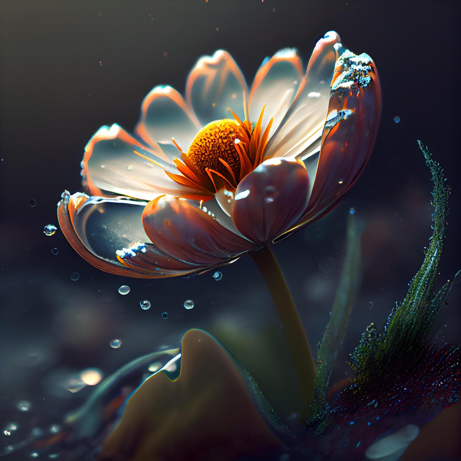 Beautiful daisy flower with water drops. 3d rendering., Image Stock Free