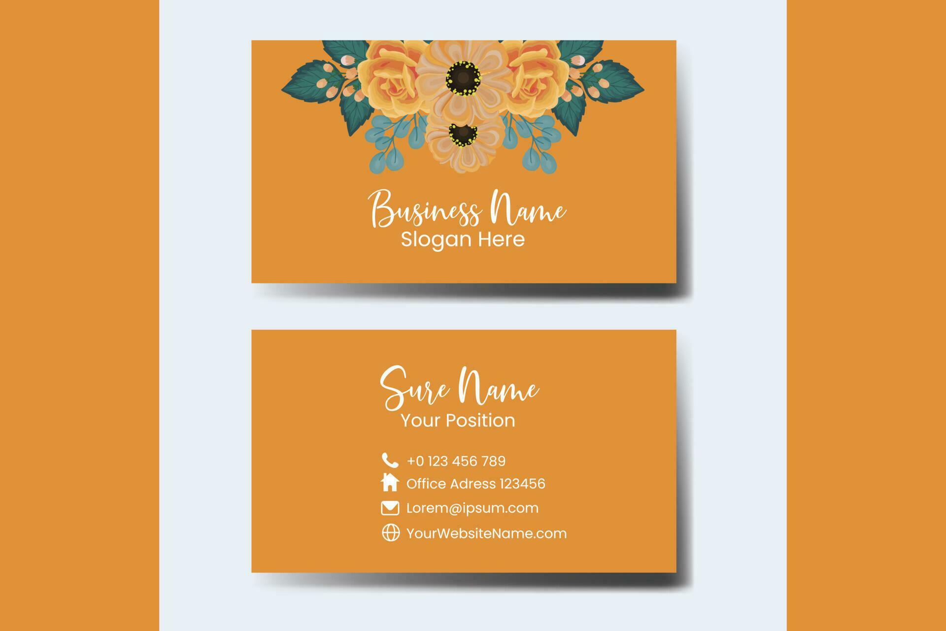 Business Card Template Orange Rose Flower Watercolor Stock Free